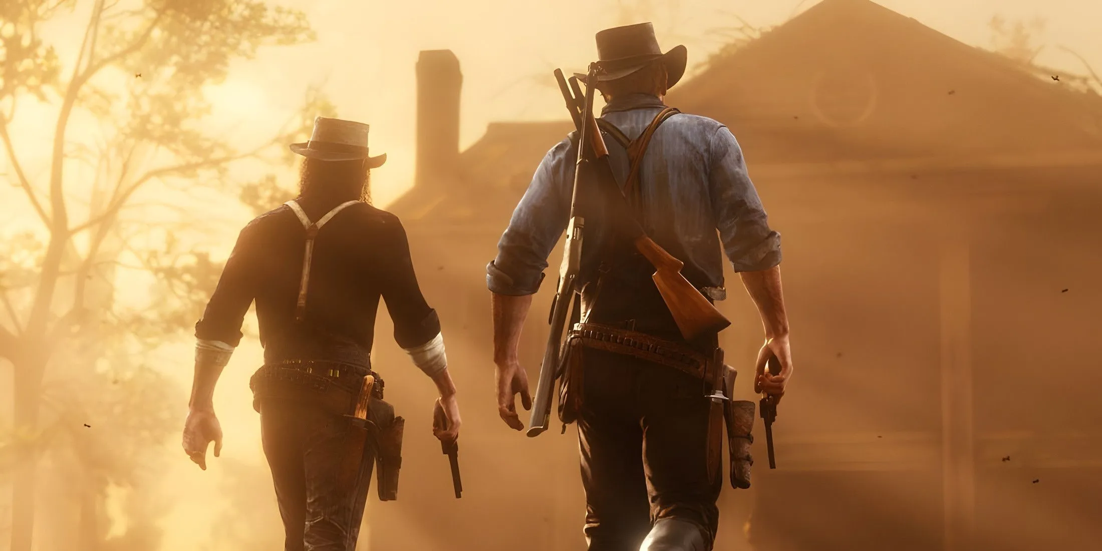 Hai nhân vật John Marston và Arthur Morgan trong Red Dead Redemption 2 với đồ họa chi tiết