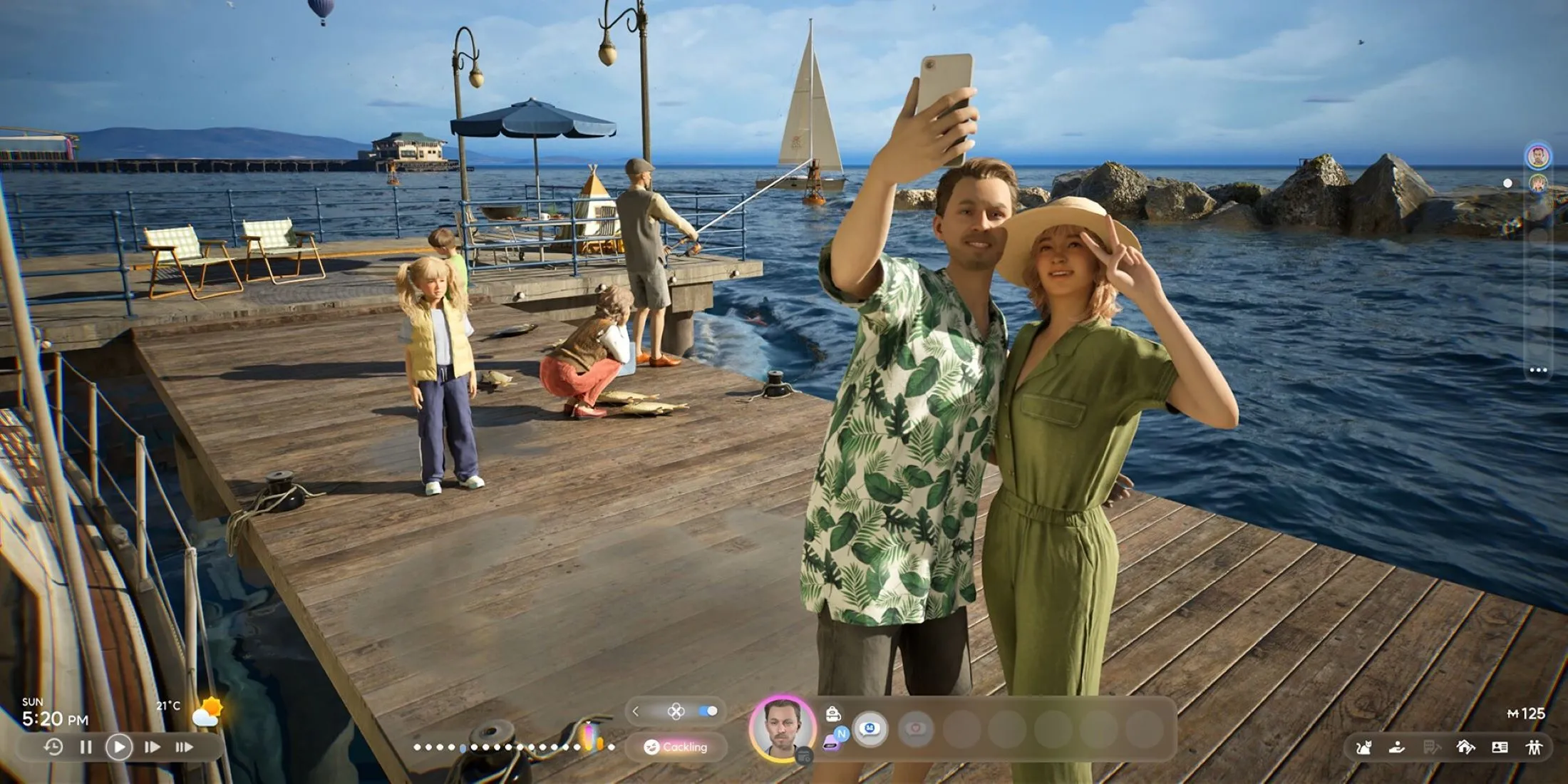 Hai nhân vật Zoi, một nam và một nữ, đang vui vẻ chụp ảnh selfie cùng nhau trong thế giới game inZOI.