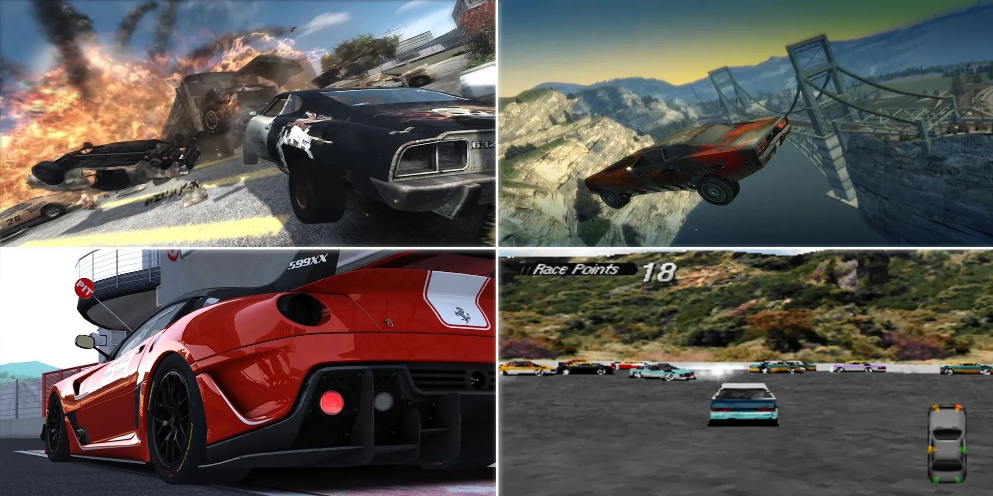 Hình ảnh các loại xe đua đa dạng trong môi trường game, minh họa cho các kiểu đua độc đáo