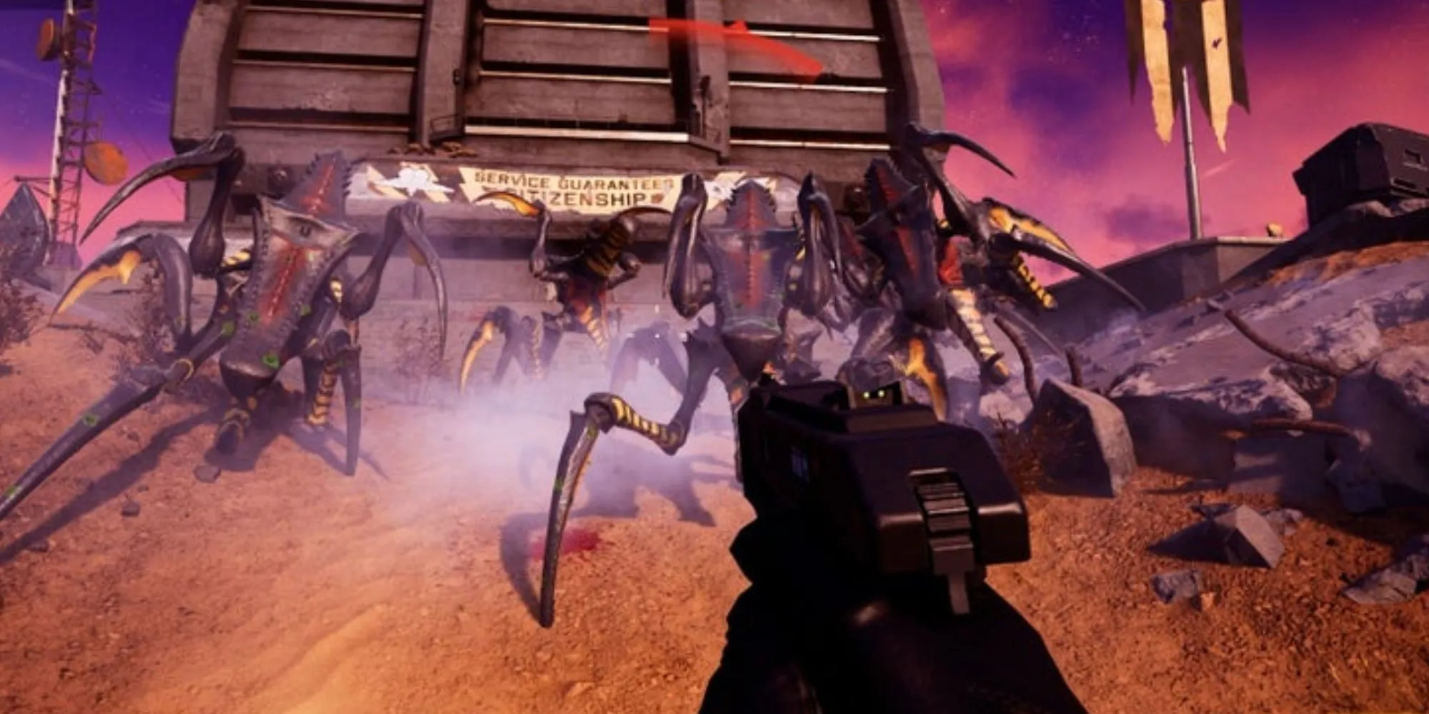 Hình ảnh concept art Starship Troopers Extermination với binh lính và bọ ngoài hành tinh
