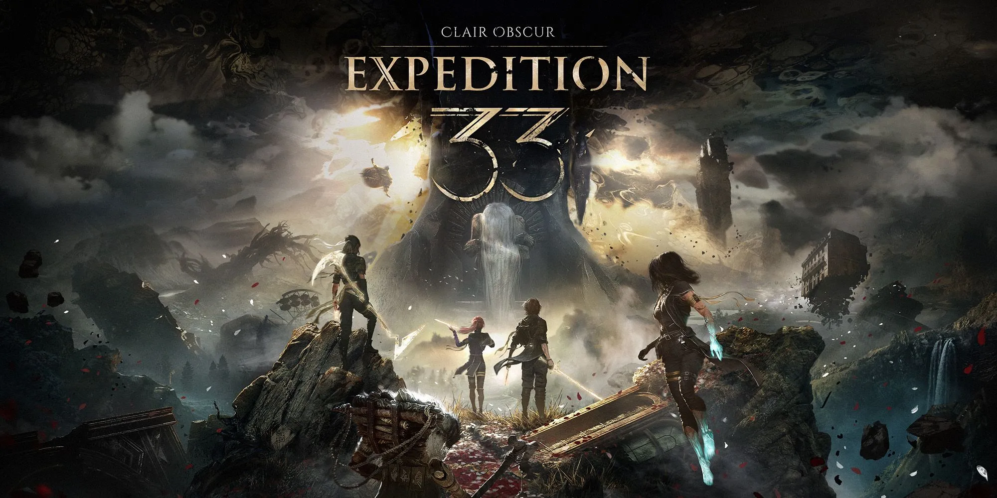 Hình ảnh logo game Clair Obscur Expedition 33 và các nhân vật chính