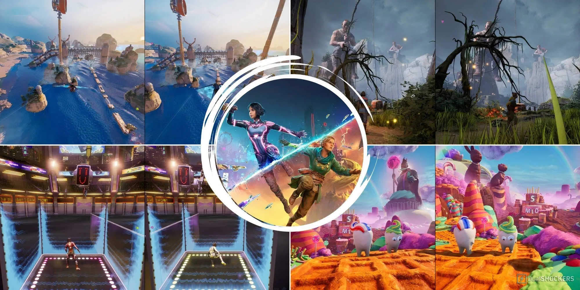 Hình ảnh minh họa một số nhiệm vụ phụ độc đáo và điên rồ trong game Split Fiction