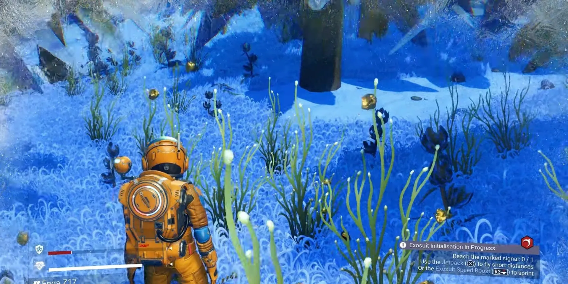 Hình ảnh phi thuyền khám phá một hành tinh mới đầy màu sắc trong không gian rộng lớn của No Man's Sky