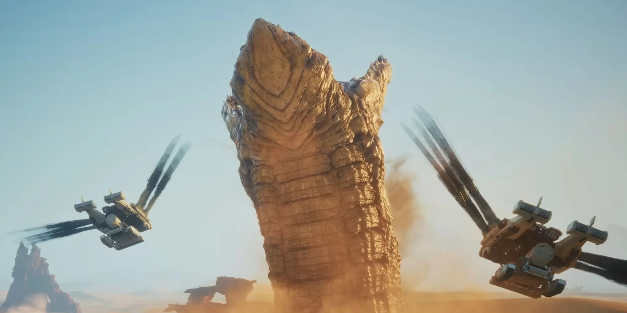 Hình ảnh sandworm và ornithopter trong game Dune Awakening