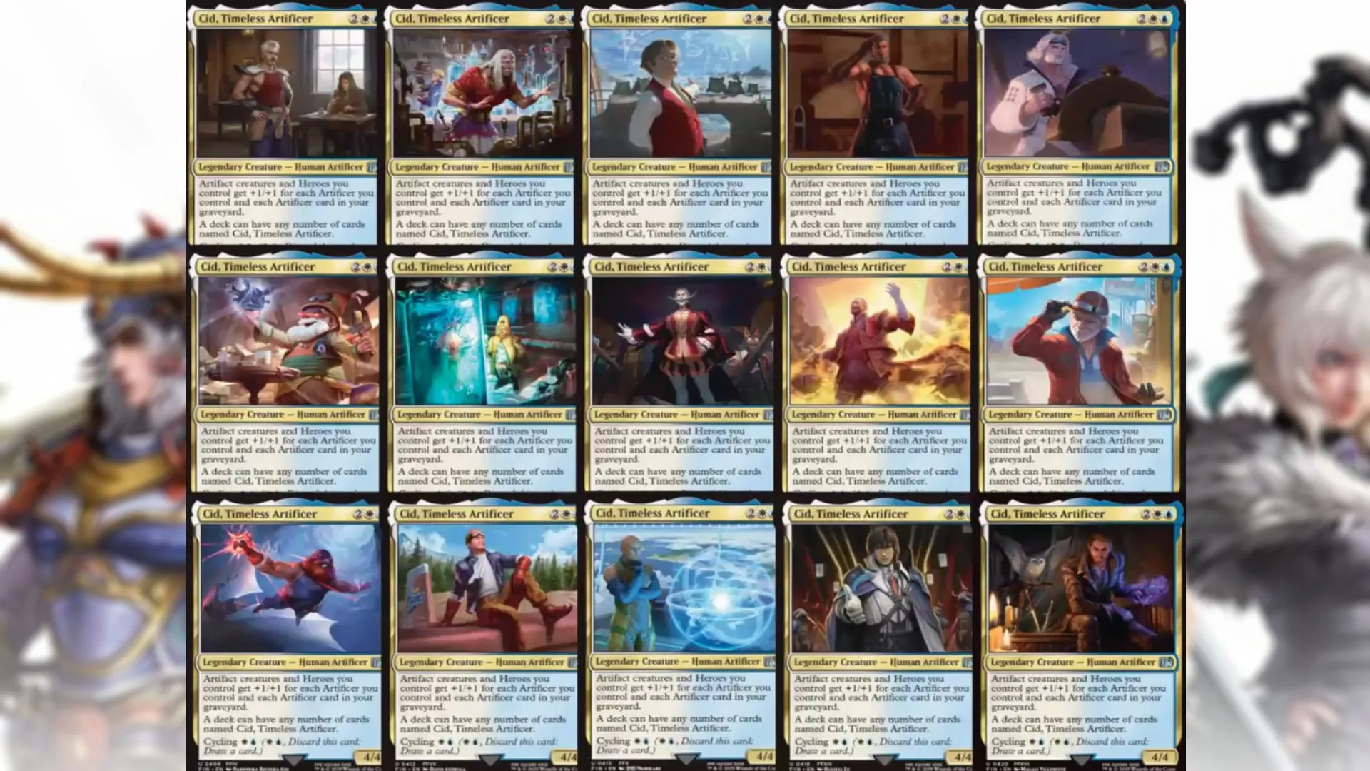 Hình ảnh tổng hợp các thẻ bài Cid Timeless Artificer từ bản mở rộng Magic The Gathering kết hợp Final Fantasy