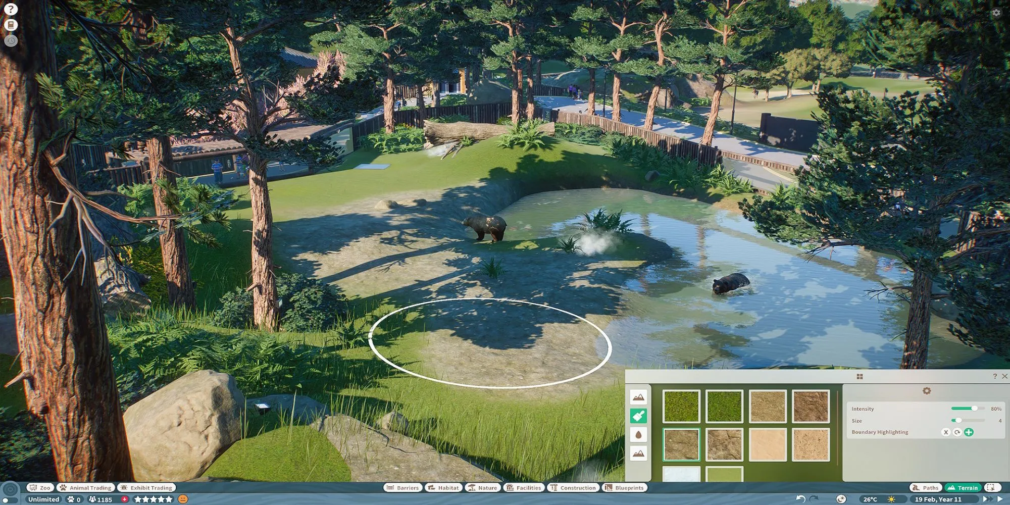 Hình ảnh tổng quan một khu chuồng thú trong Planet Zoo