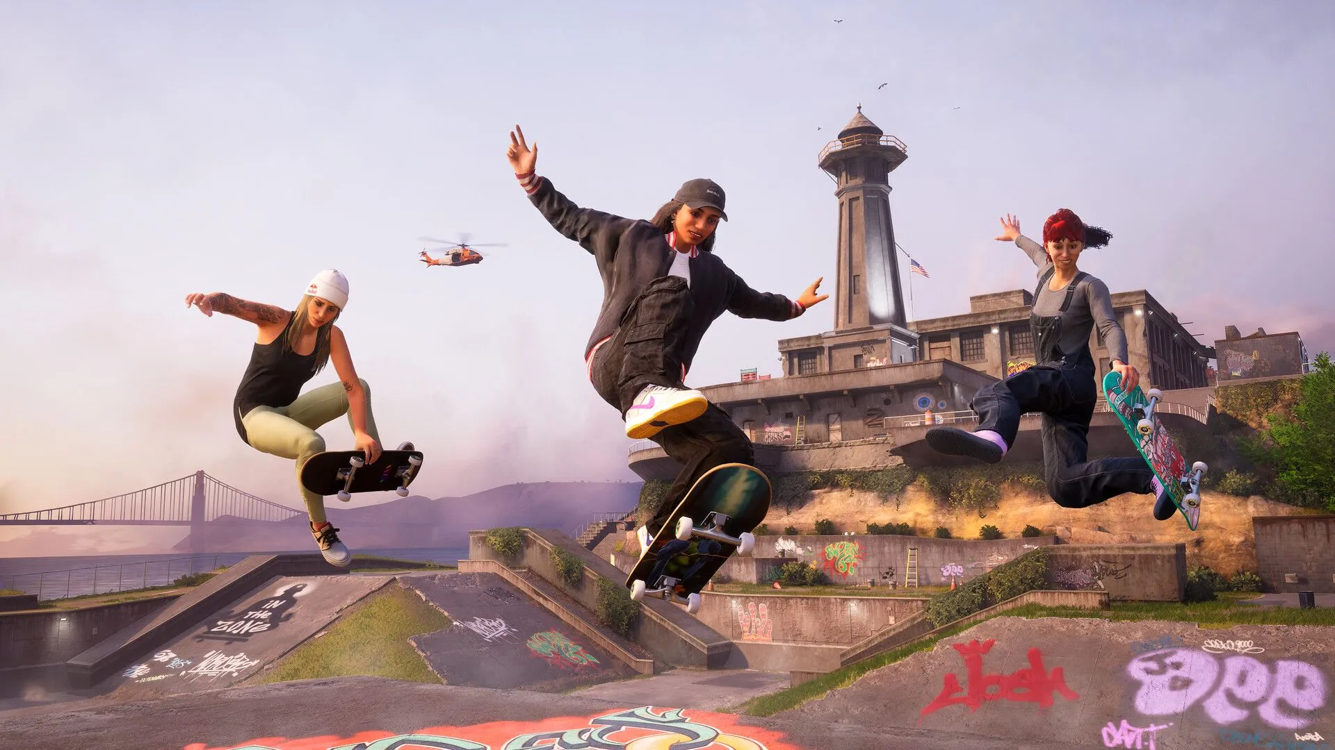 Hình ảnh Tony Hawk thực hiện cú trick trên ván trượt trong game Tony Hawk's Pro Skater 3+4