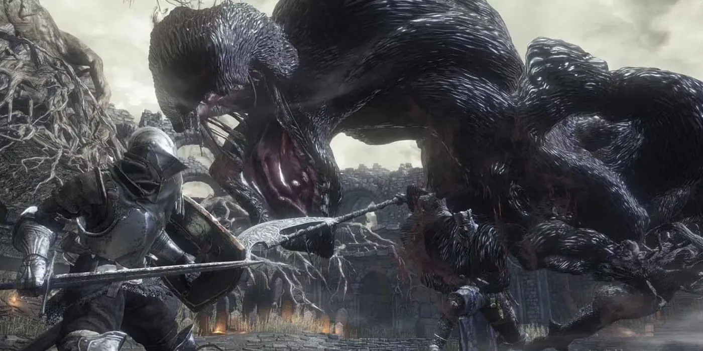Iudex Gundyr, boss đầu tiên trong Dark Souls 3, với chiếc thương lớn