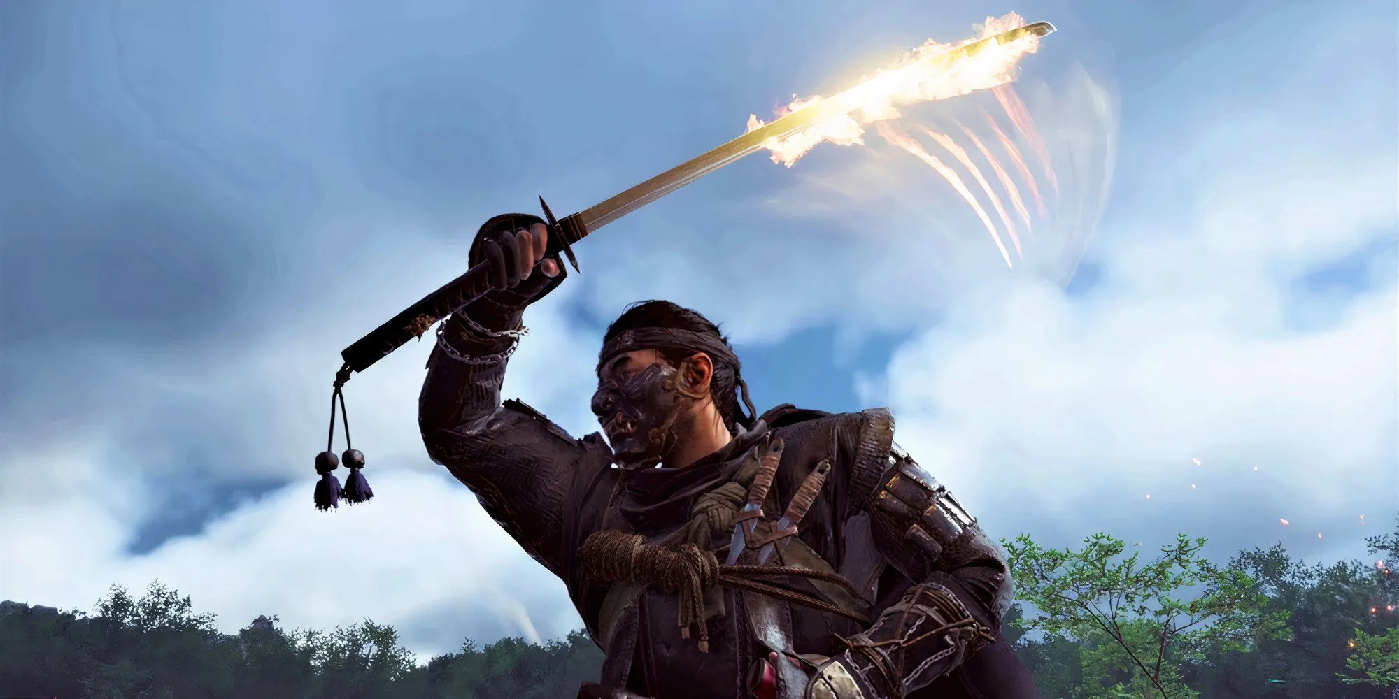 Jin Sakai trong Ghost of Tsushima đang thực hiện một đòn tấn công đẹp mắt
