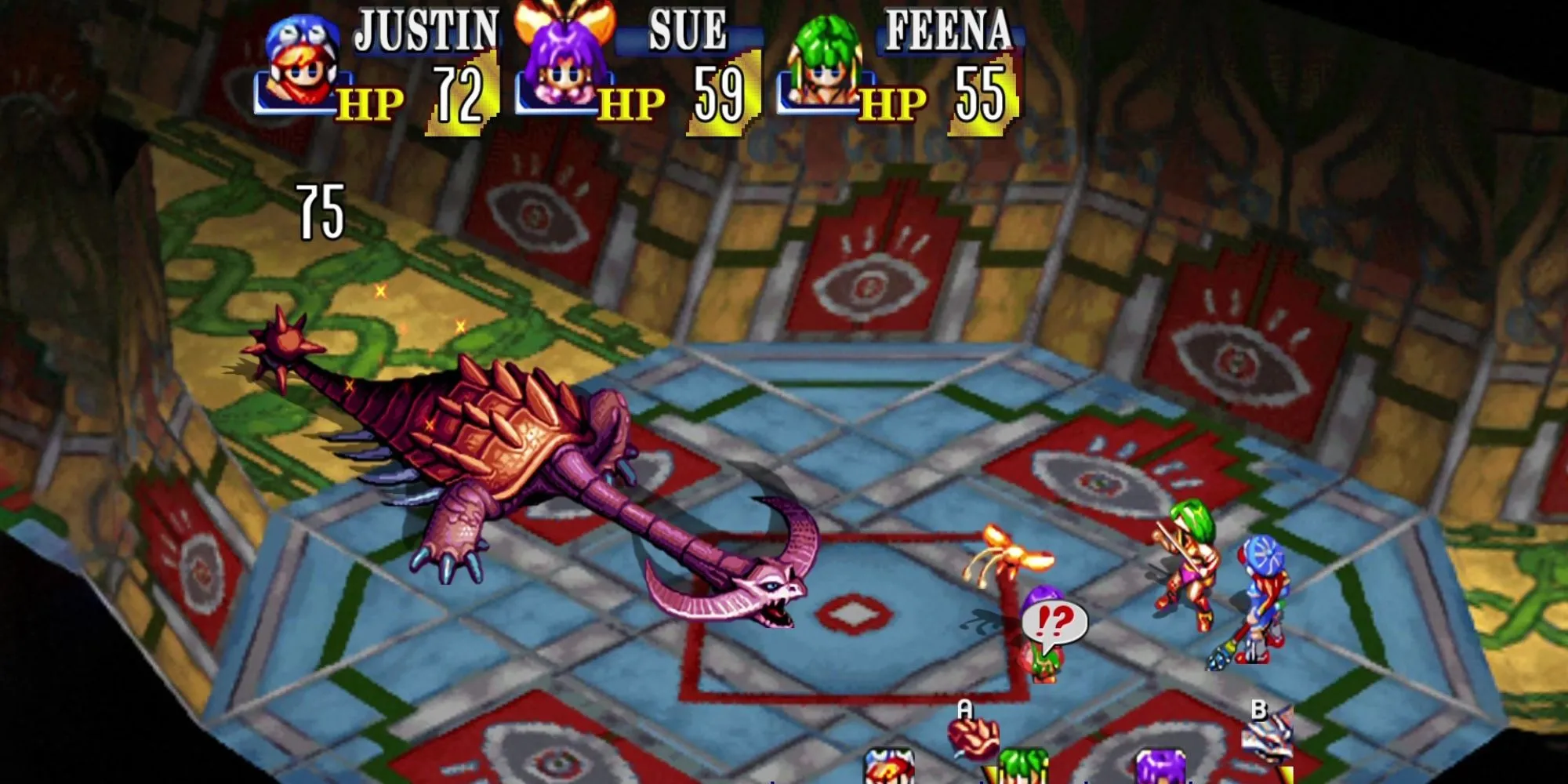 Justin và Sue khám phá thế giới trong Grandia trên PS1