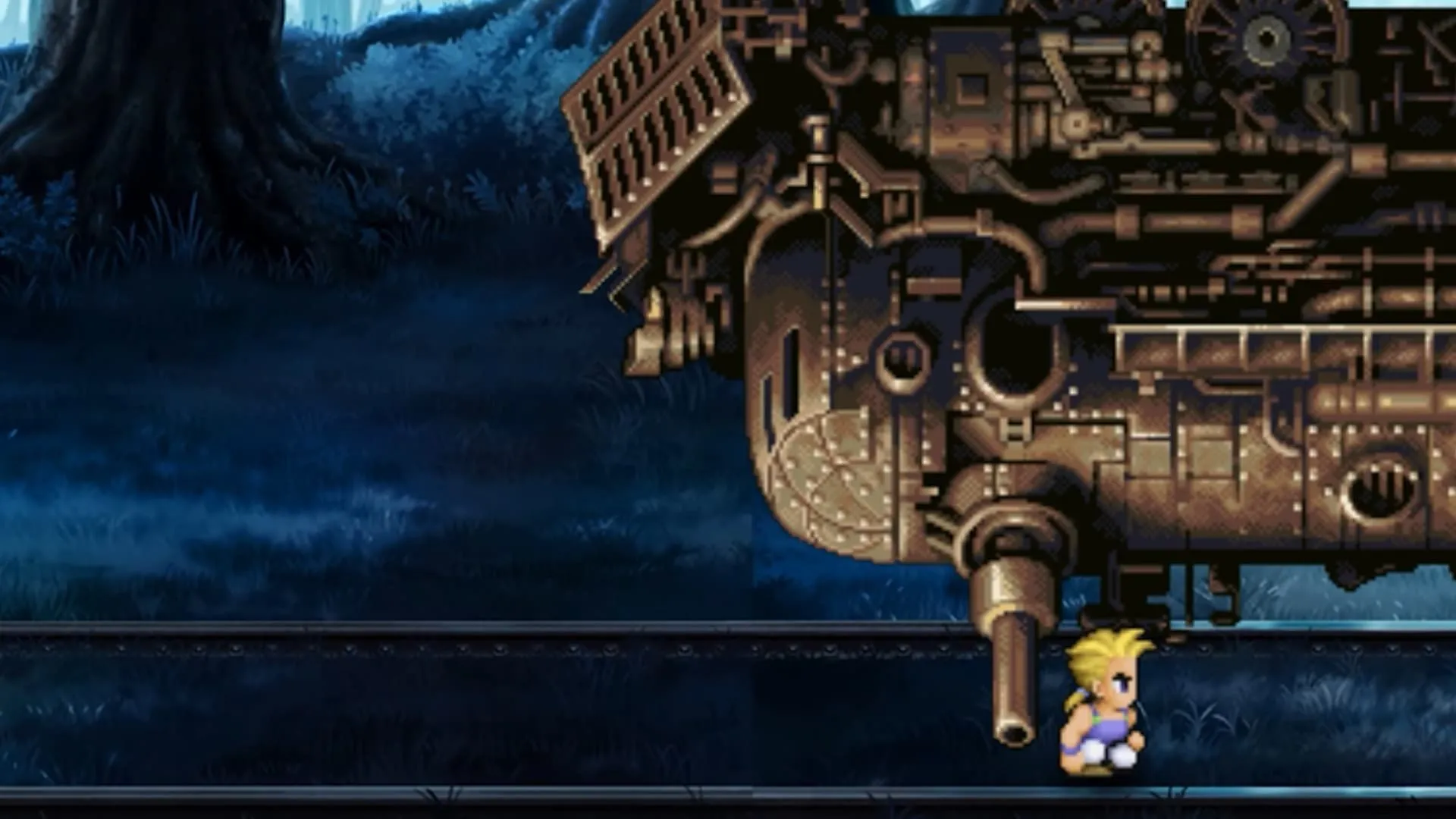 Khoảnh khắc Sabin sử dụng chiêu Suplex với Phantom Train trong game Final Fantasy VI