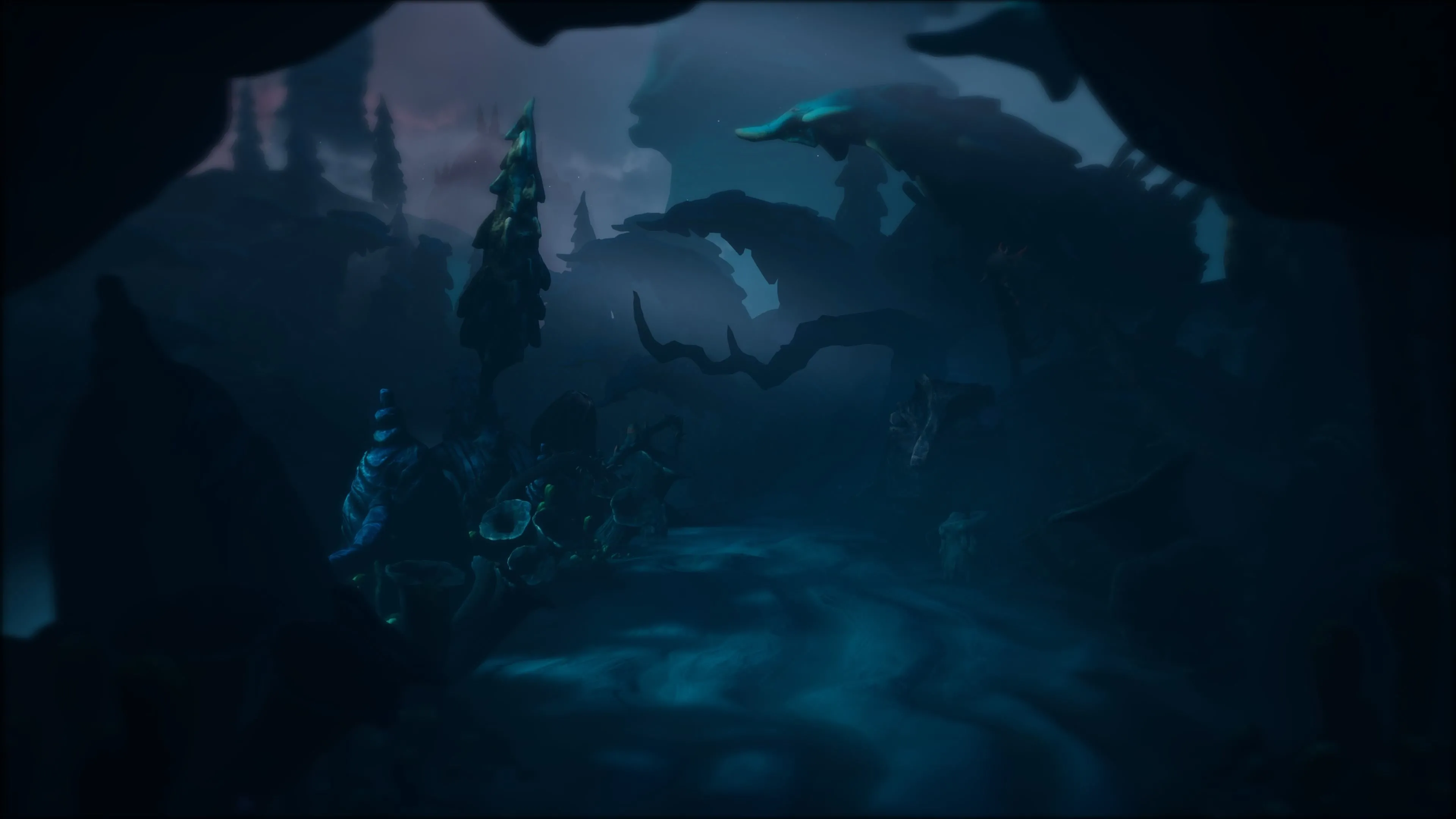 Khung cảnh con đường đất sét u ám trong thế giới The Midnight Walk