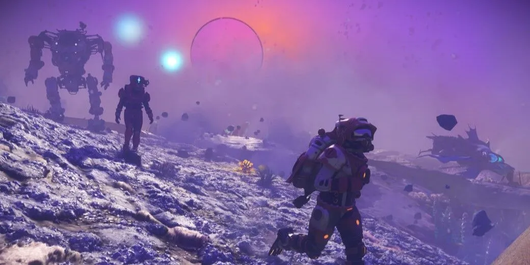 Khung cảnh một hành tinh khí khổng lồ trong vũ trụ No Man's Sky đầy rẫy di vật ẩn giấu