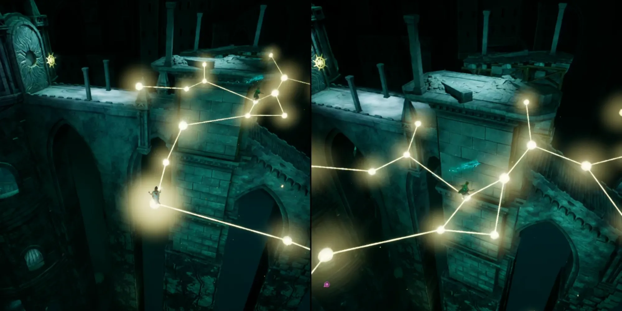 Khung cảnh The Hollow trong game Split Fiction với tia laser nguy hiểm