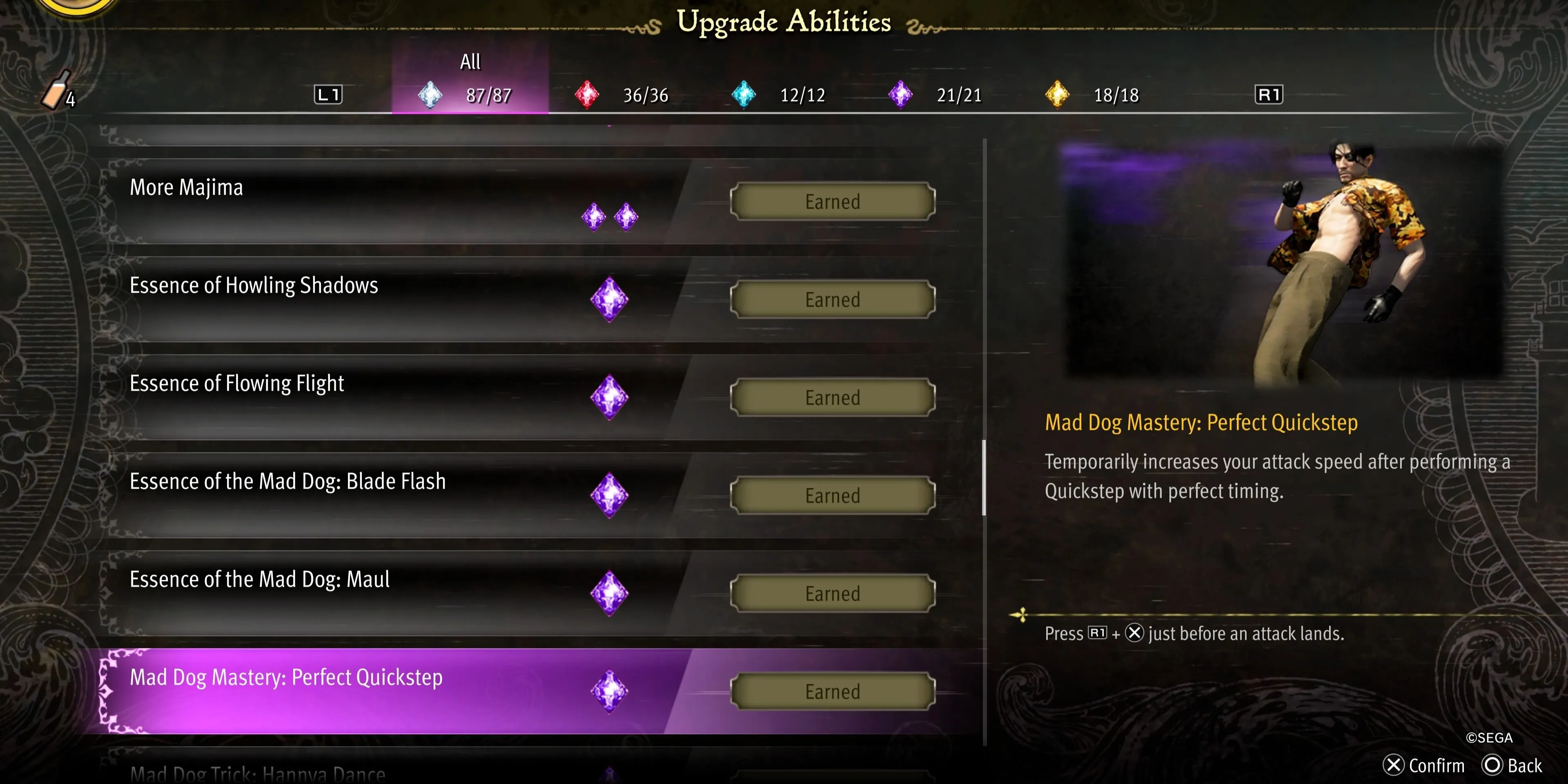 Kỹ năng Mad Dog Mastery Perfect Quickstep tăng tốc độ tấn công cho Majima trong Pirate Yakuza