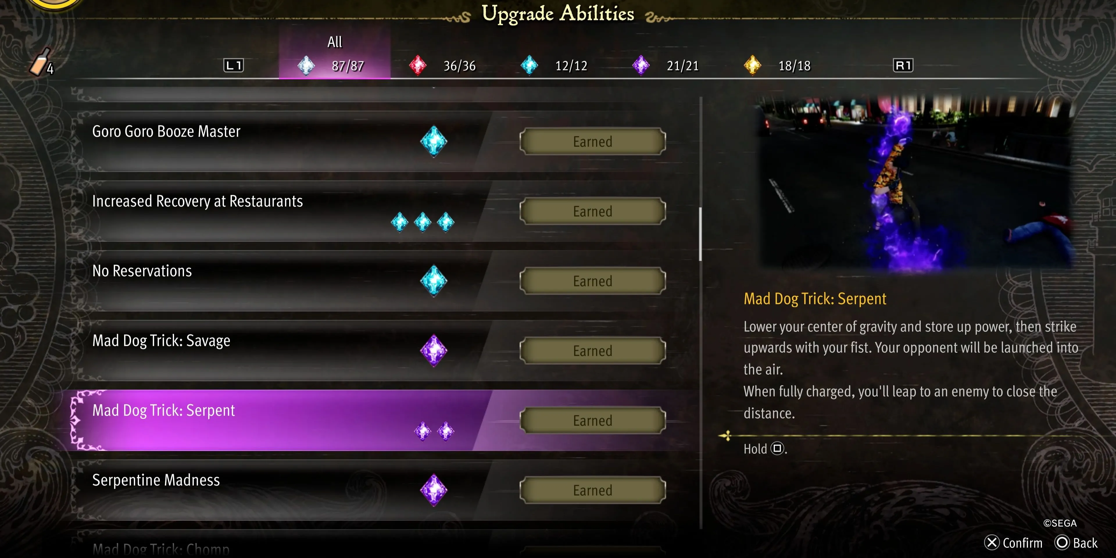 Kỹ năng Mad Dog Trick Serpent giúp Majima hất tung đối thủ lên không trong Pirate Yakuza