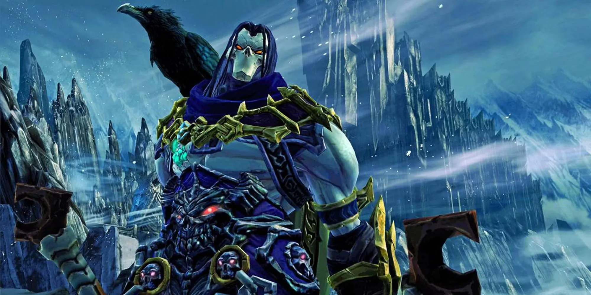 Kỵ sĩ Khải Huyền Death trong Darksiders 2 với lưỡi hái sẵn sàng cho trận chiến