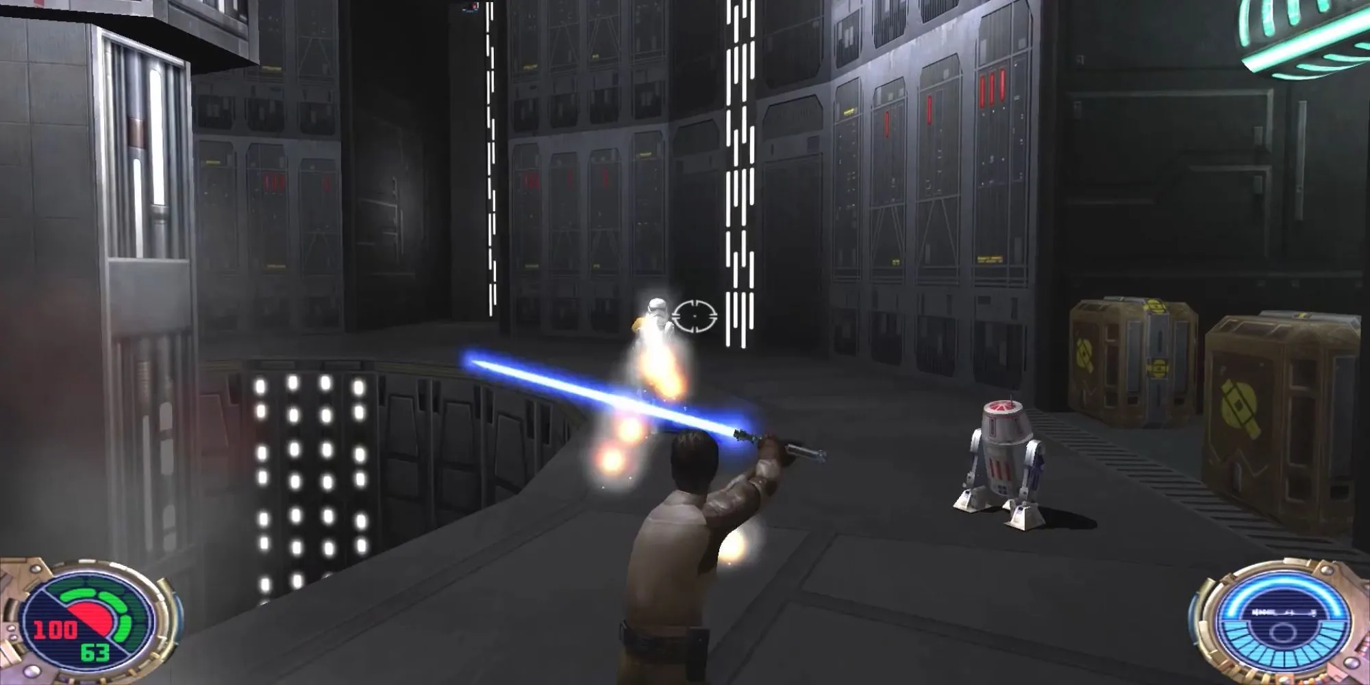 Kyle Katarn chiến đấu với Stormtrooper trong demo Star Wars Jedi Knight 2