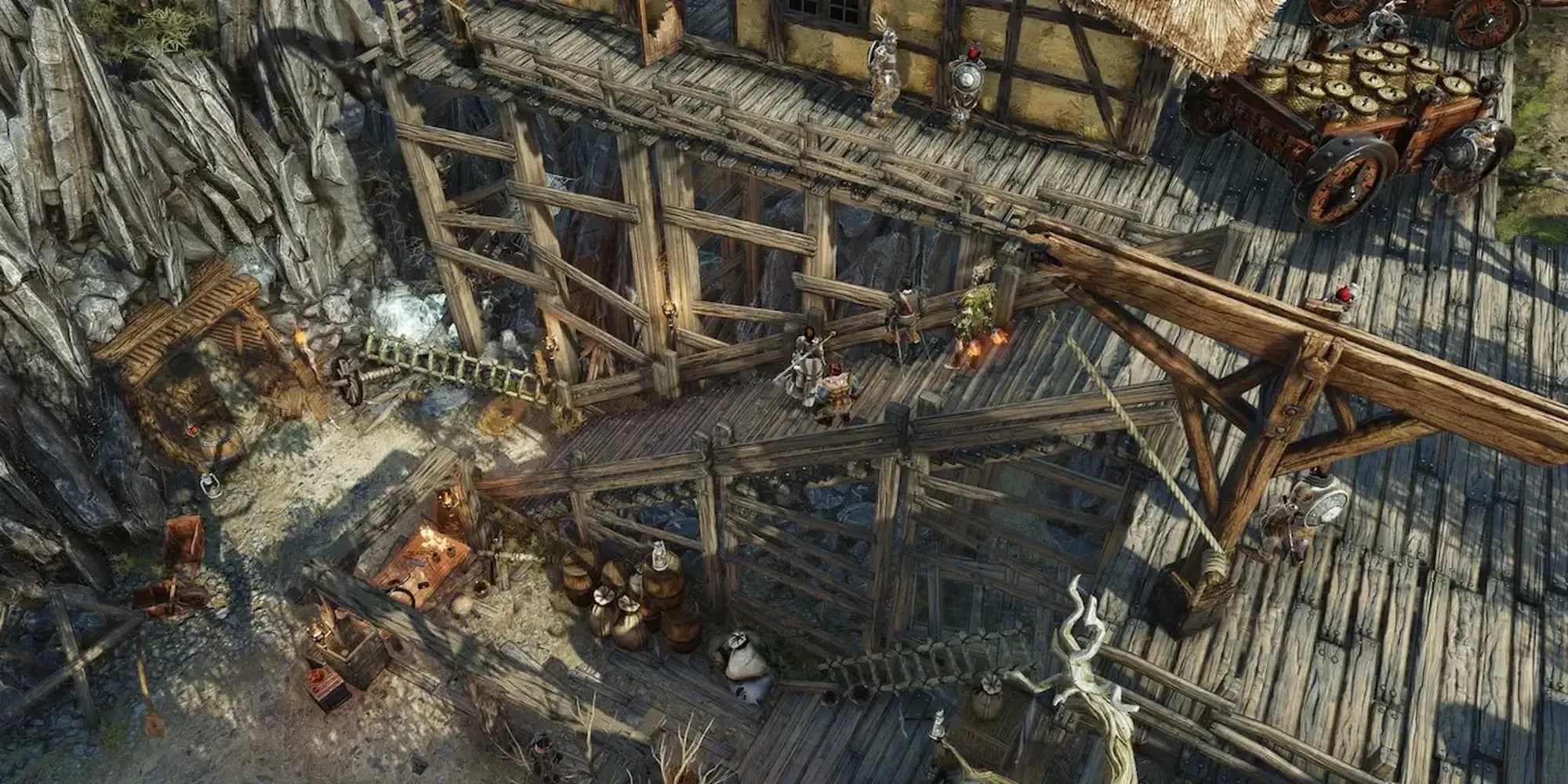 Lâu đài bằng gỗ với khung cảnh fantasy trong Divinity Original Sin 2, thể hiện thế giới nhập vai rộng lớn