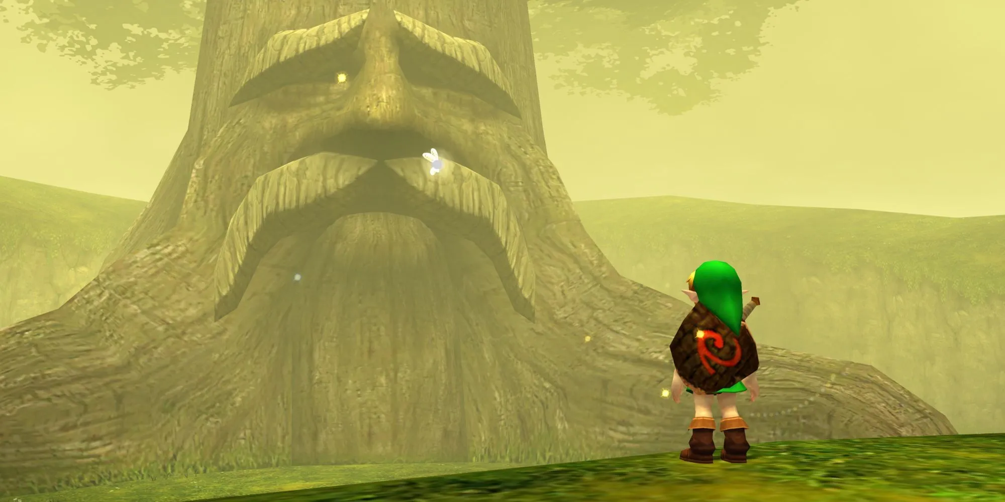 Link đối thoại với Cây Deku Cổ Thụ trong The Legend of Zelda Ocarina of Time, mở đầu cho một cốt truyện kinh điển nhưng đơn giản.