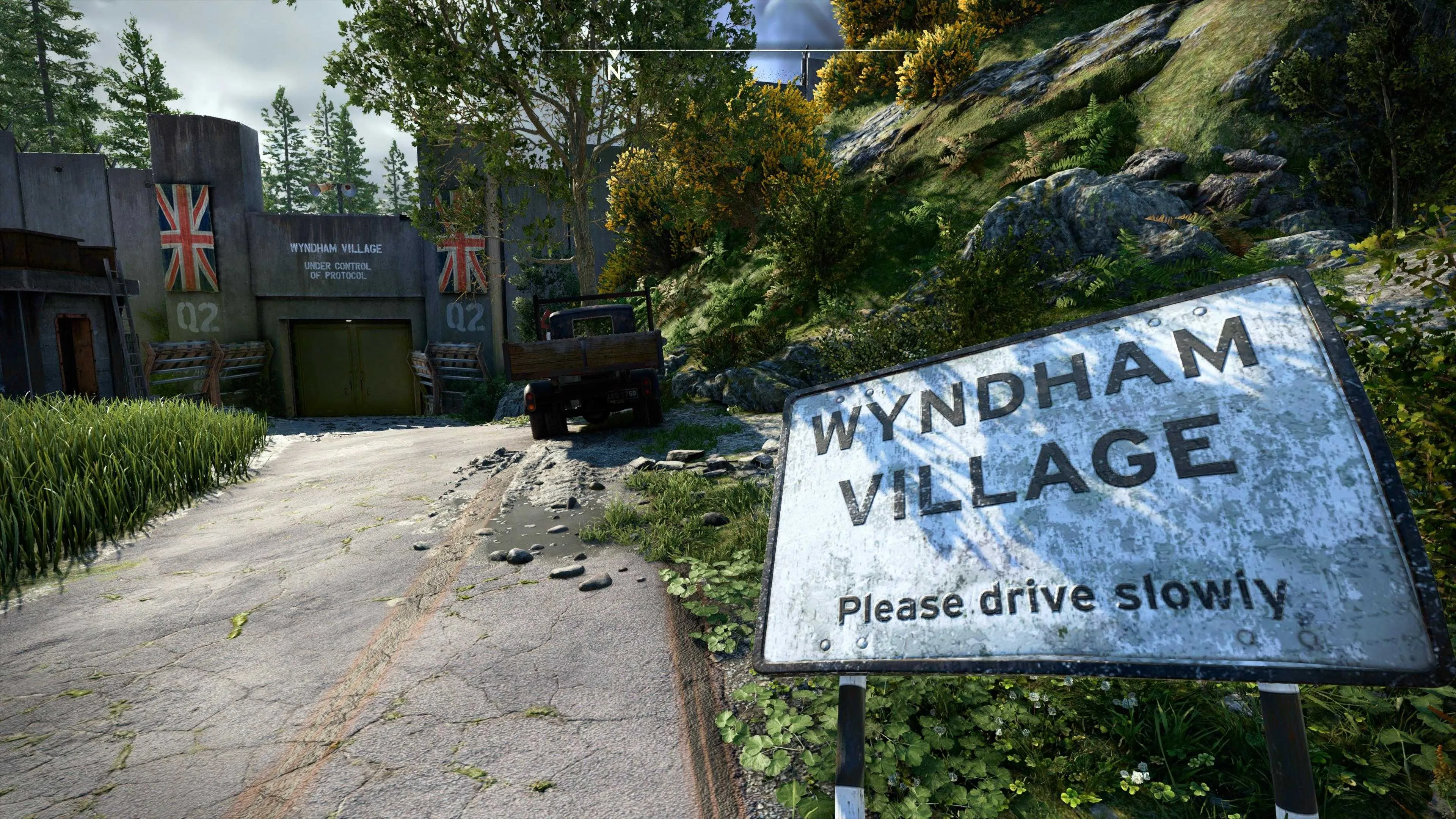 Lối vào làng Wyndham tại Slatten Dale trong game Atomfall