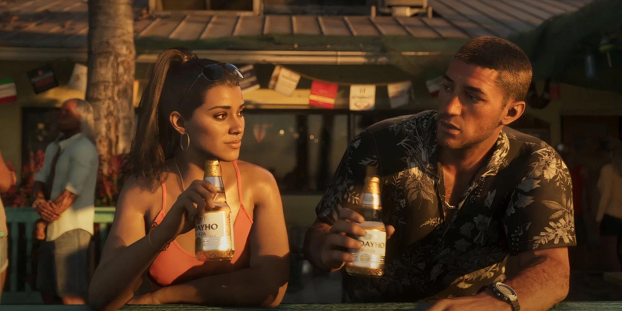 Lucia và Jason, hai nhân vật chính của GTA 6, cùng cảnh cá sấu trong trailer