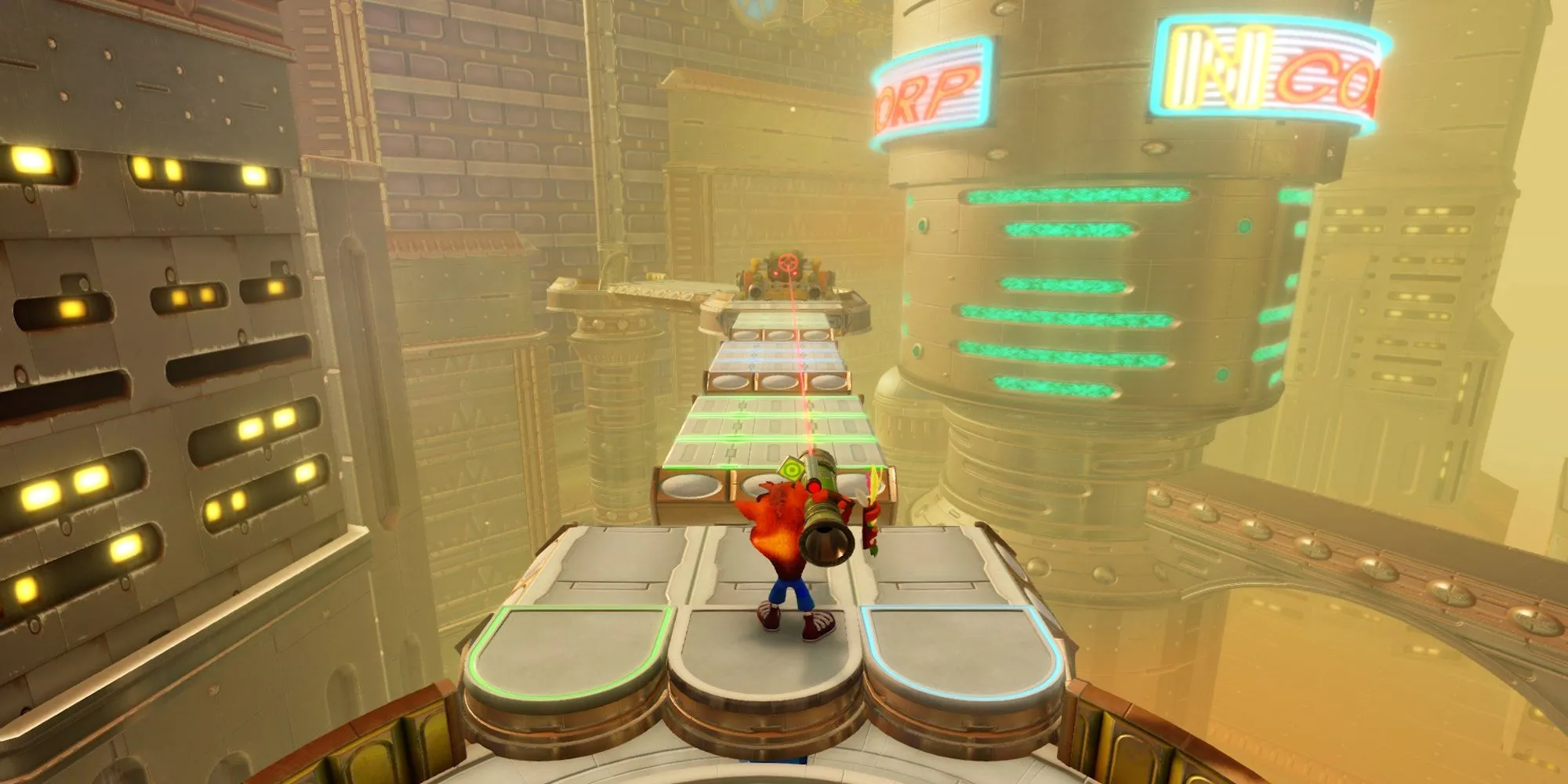 Màn chơi Future Tense trong Crash Bandicoot N. Sane Trilogy với bối cảnh tương lai hiện đại