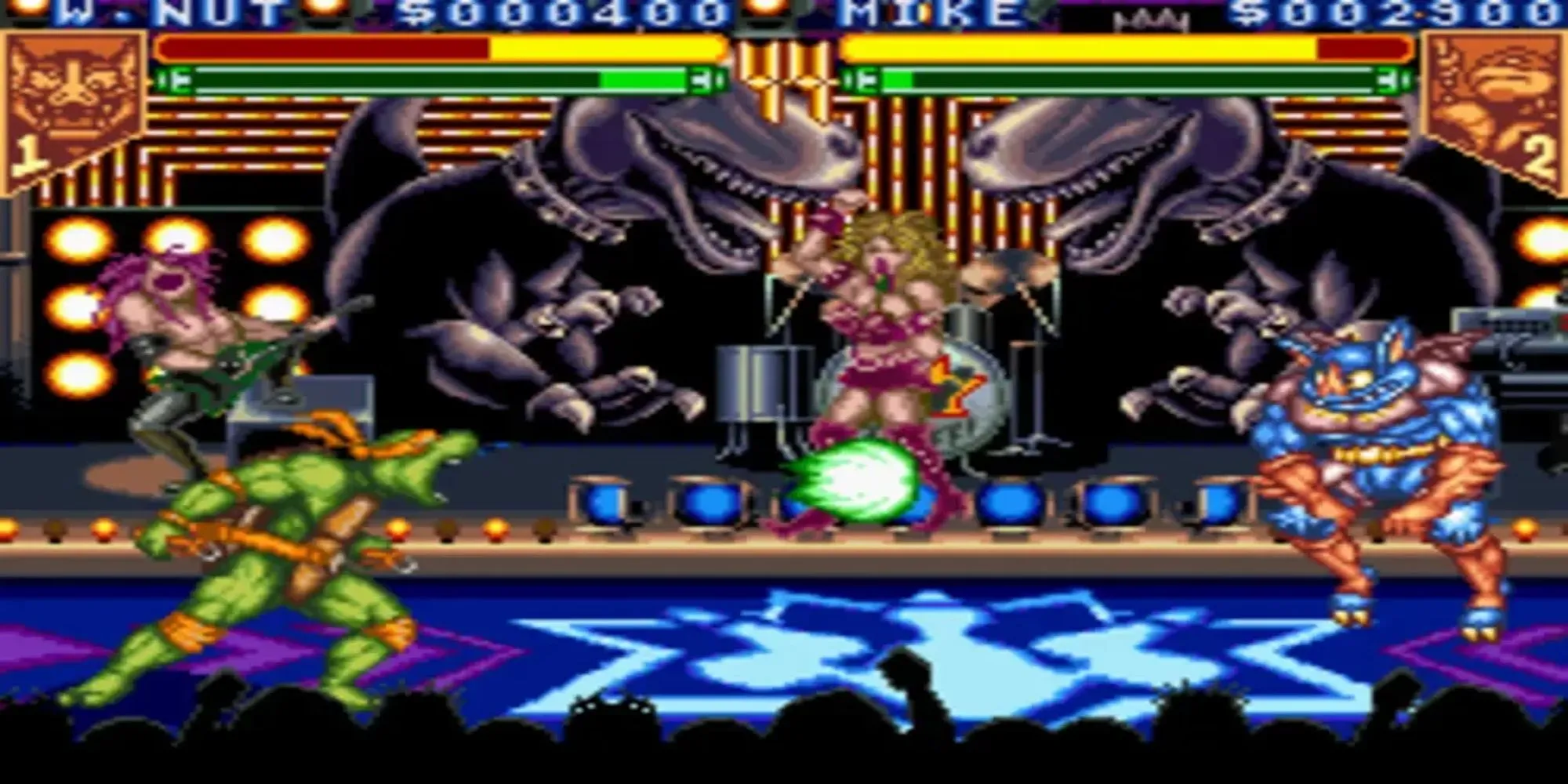 Màn hình đối kháng game TMNT Tournament Fighters trên SNES