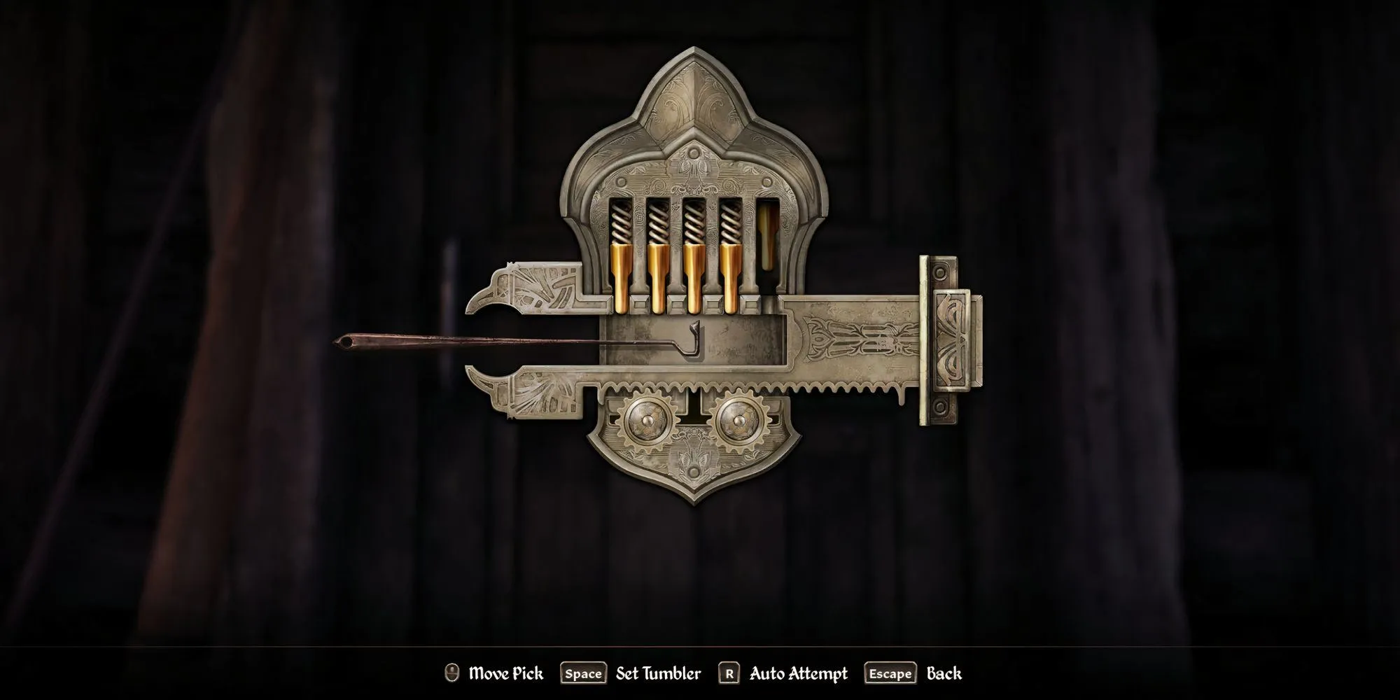 Màn hình mở khóa 'Very Hard Lock' trong Oblivion Remastered, minh họa kỹ năng Mở khóa cần thiết để thu thập đồ từ các rương khó