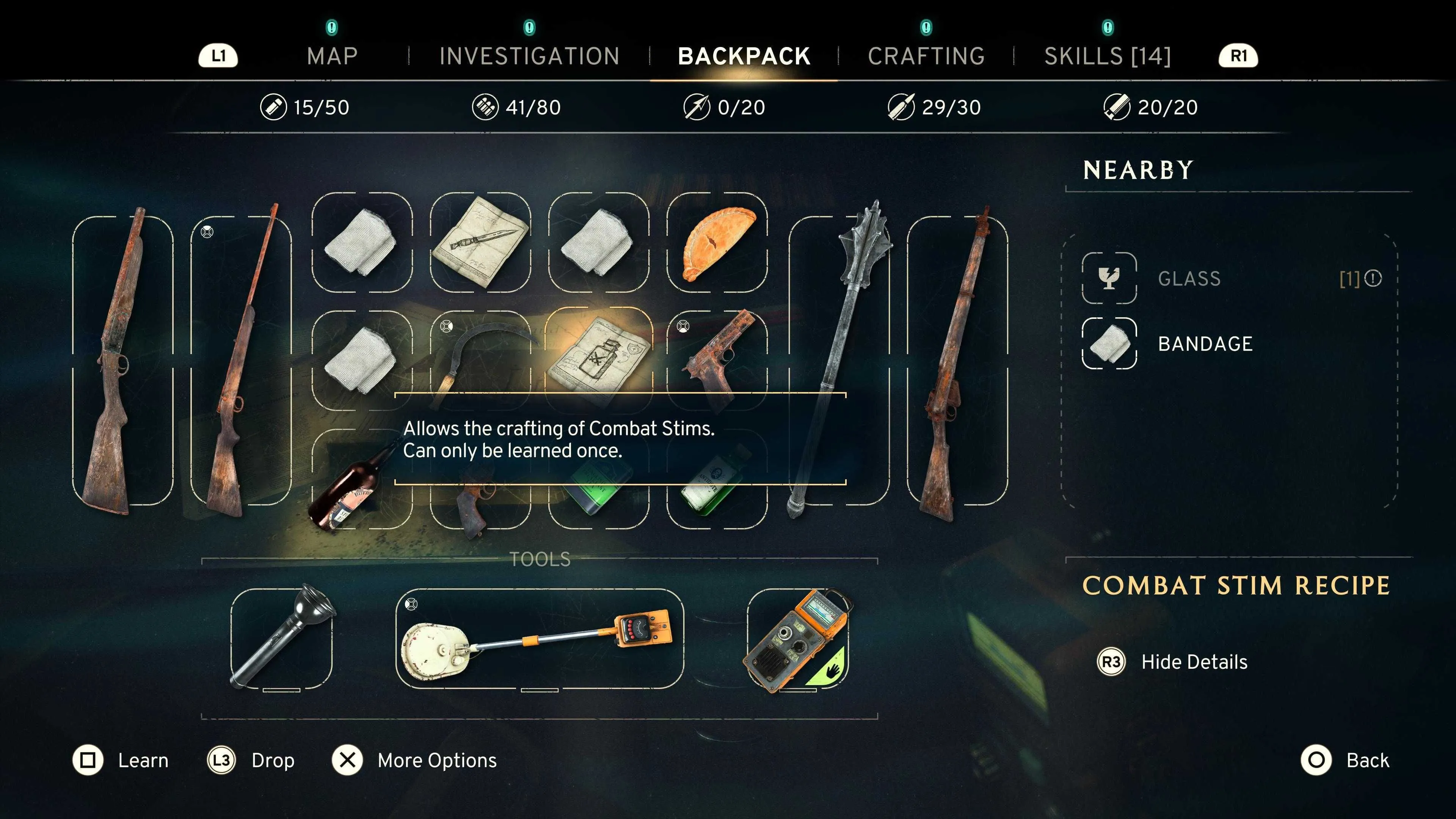 Menu chế tạo trong Atomfall không dừng thời gian game