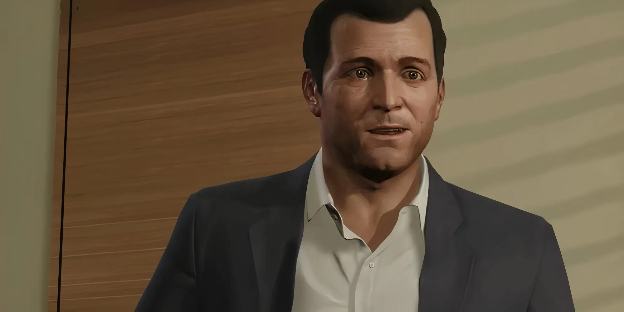 Michael De Santa GTA 5 đầy tâm trạng bên bức tường