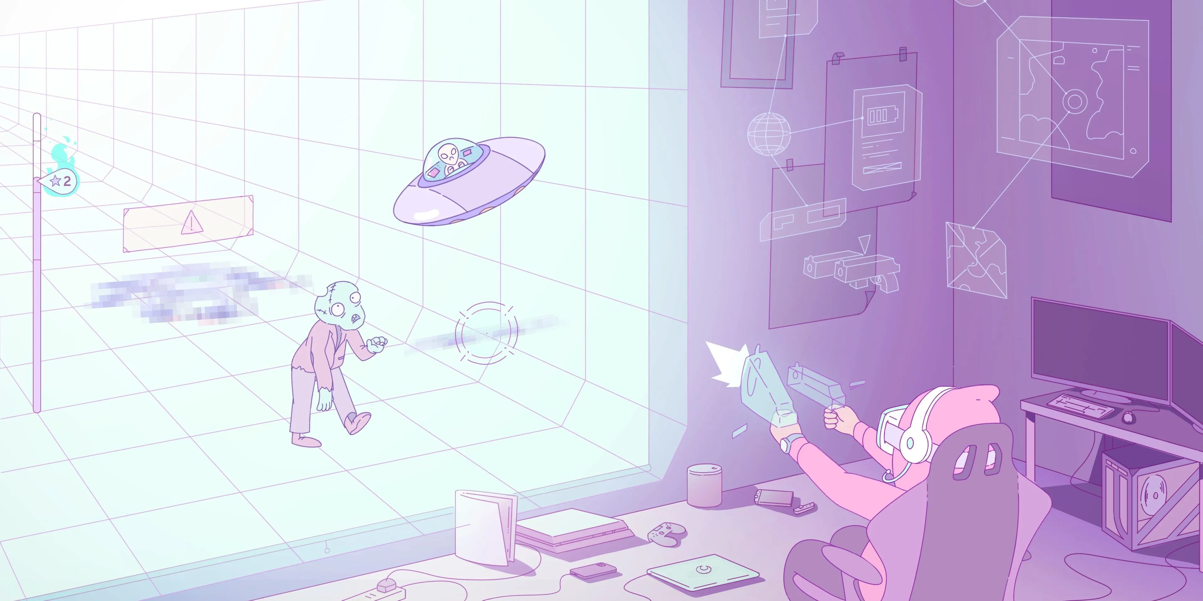 Mini-game 'Dream About Tech' với hình ảnh tối giản, đầy màu sắc trong game nhịp điệu Melatonin