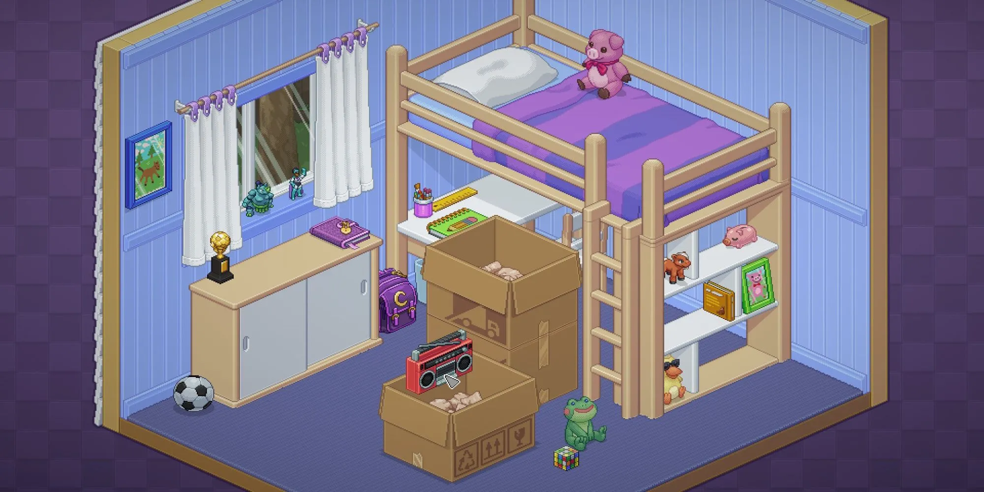 Một căn phòng với các thùng đồ cần dọn trong game giải đố Unpacking