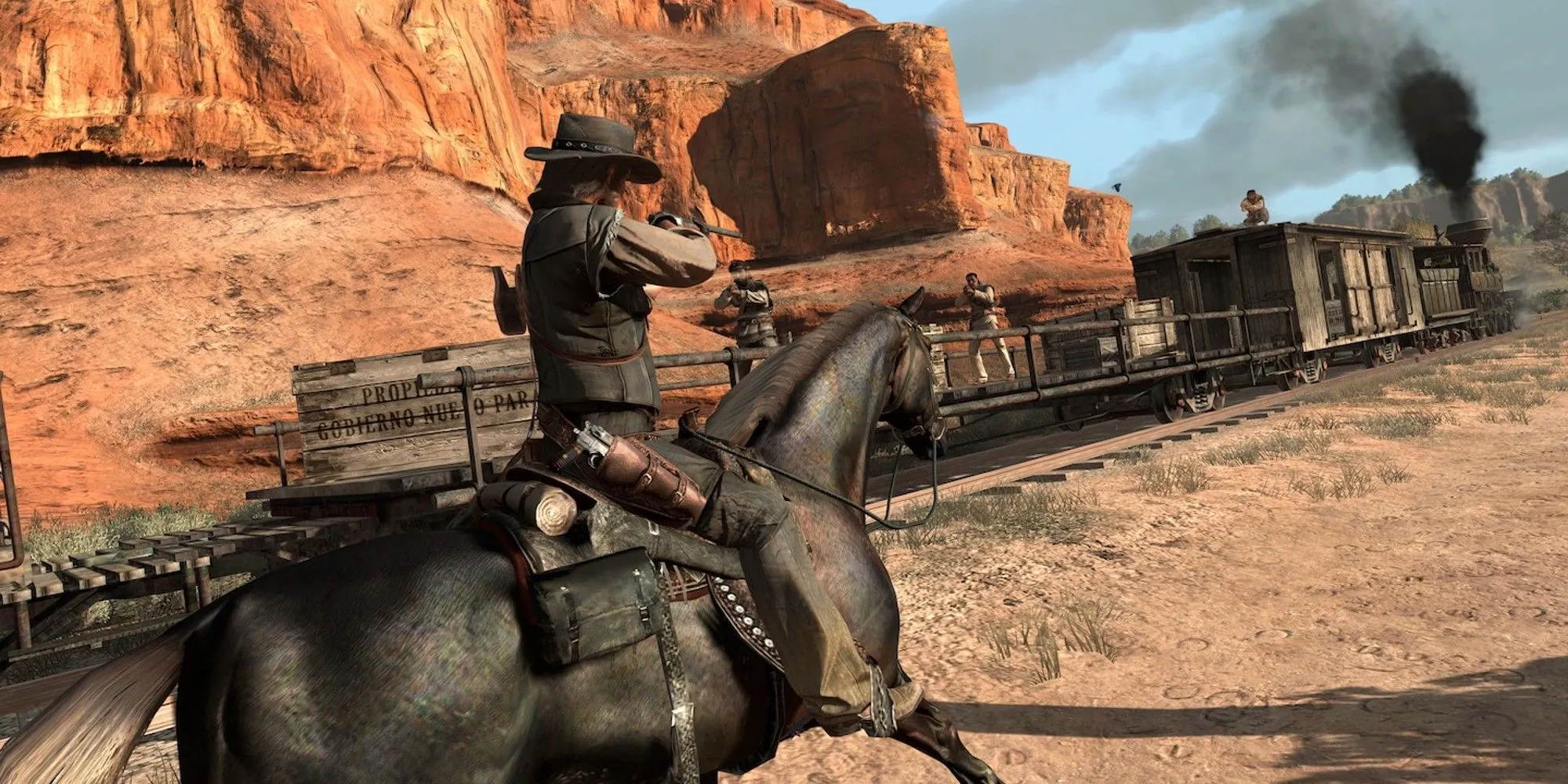 Một cảnh rượt đuổi và đấu súng trên tàu hỏa trong Red Dead Redemption