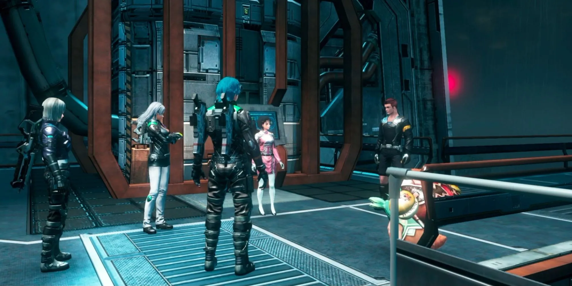Một cảnh trong Nhiệm vụ Đồng đội của Xenoblade Chronicles X, nơi người chơi tương tác với các nhân vật phụ.
