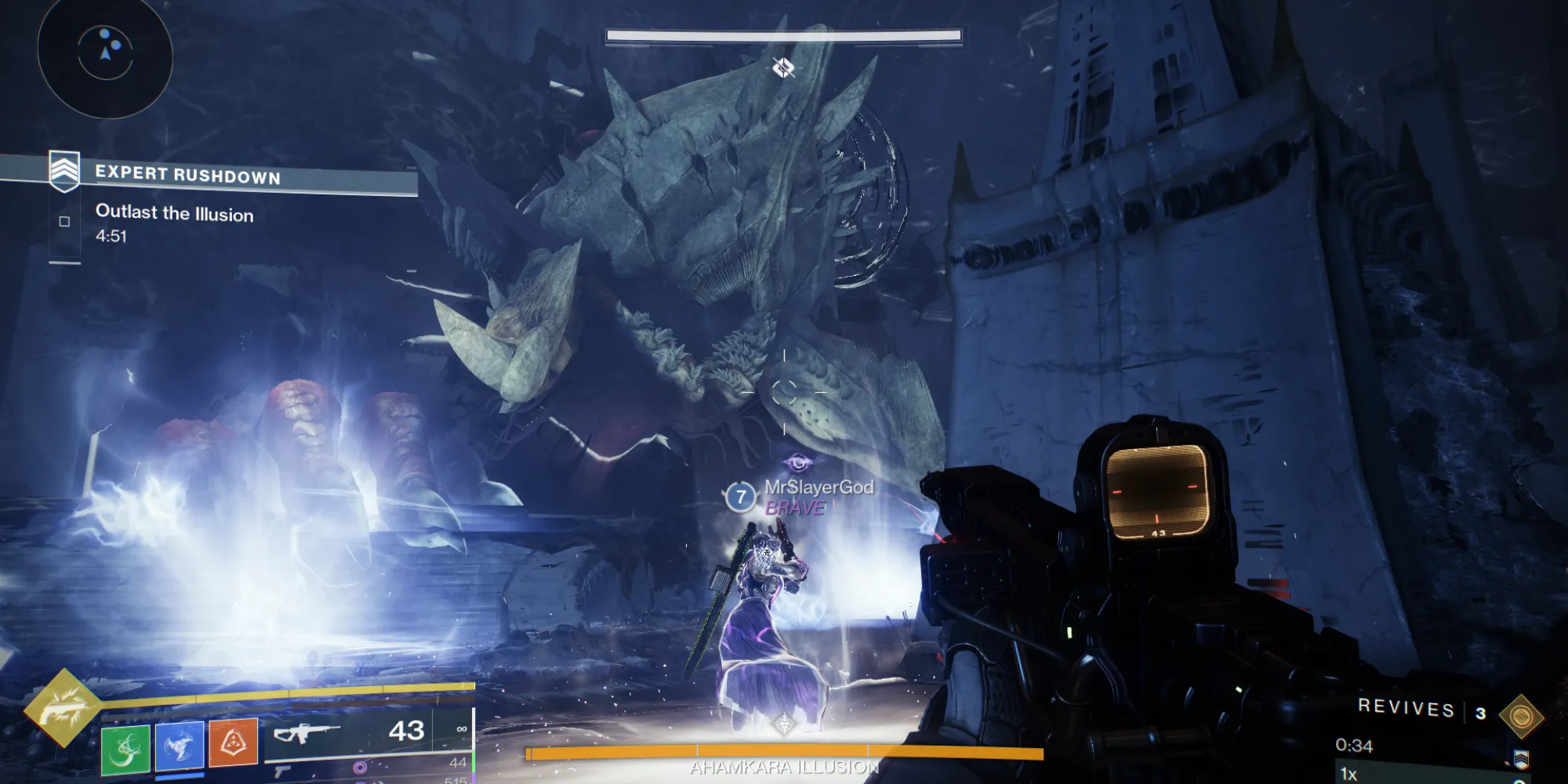 Một Titan sử dụng siêu năng lực tấn công kẻ địch trong hoạt động Rushdown Destiny 2
