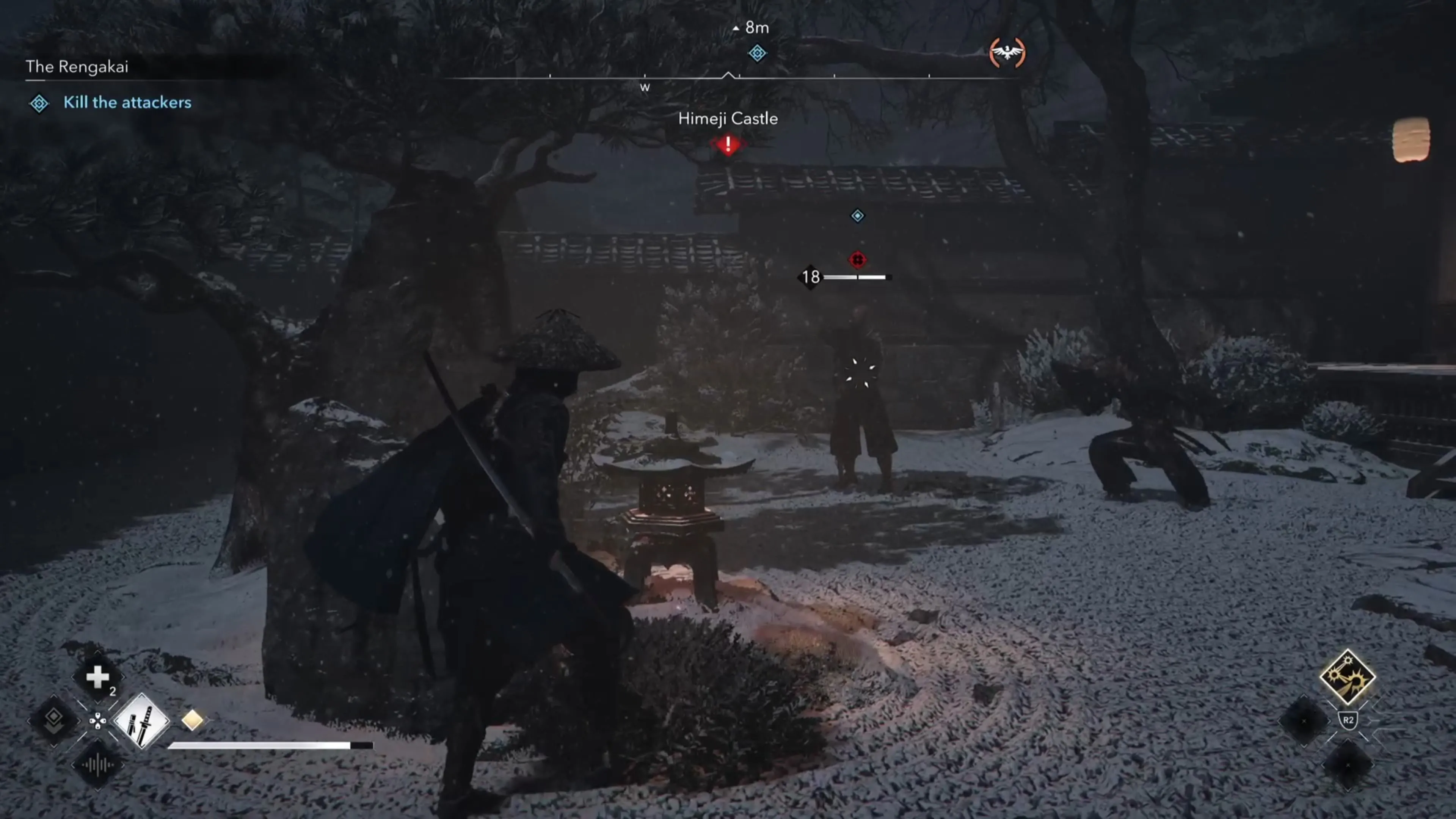 Naoe đối mặt với các shinobi phục kích tại buổi tiệc Rengakai trong Assassin's Creed Shadows