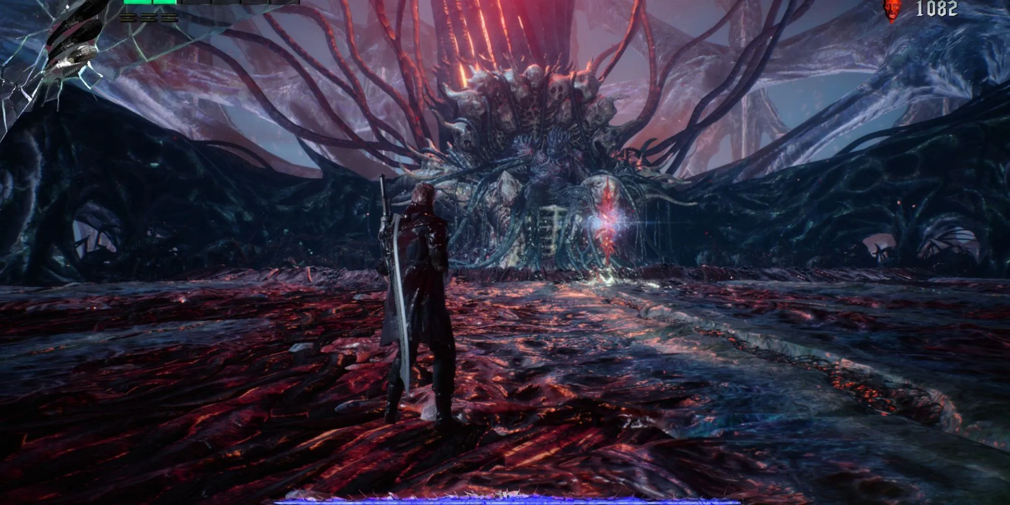 Nero đối đầu Urizen trong Devil May Cry 5, một trận chiến mà người chơi có thể thắng sớm để mở khóa kết thúc đặc biệt.