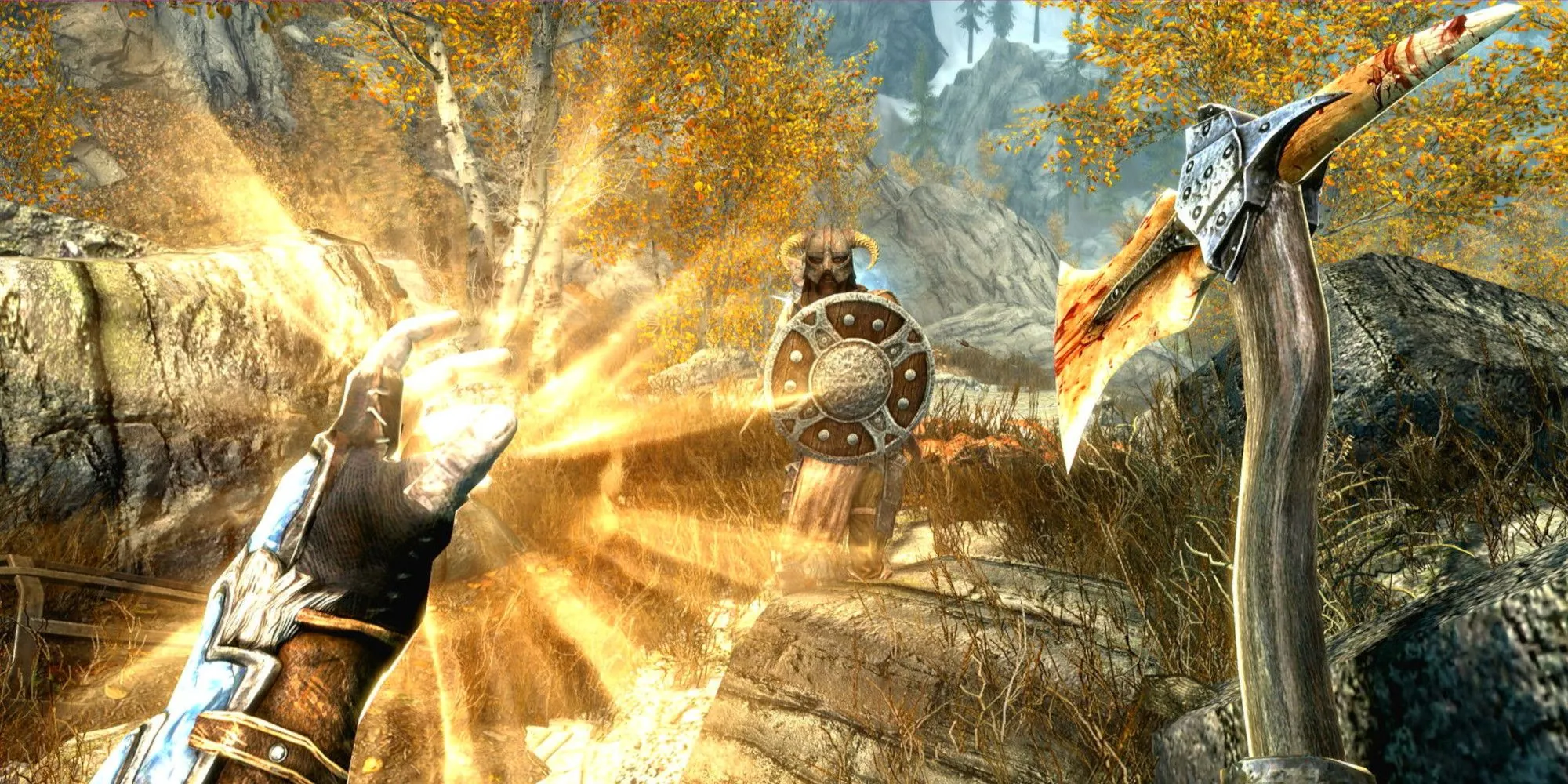 Người chơi nhìn ra cảnh quan Skyrim không hiển thị HUD