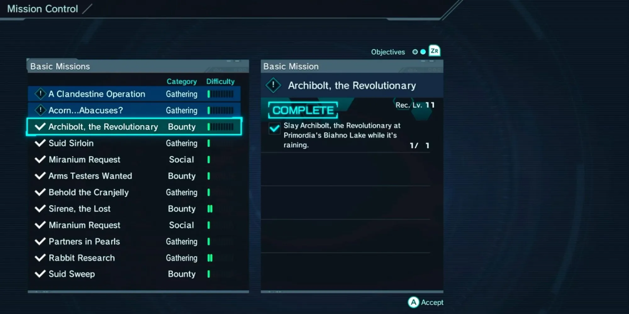 Nhận Basic Mission tại Mission Control console trong Xenoblade Chronicles X để hoàn thành khi khám phá