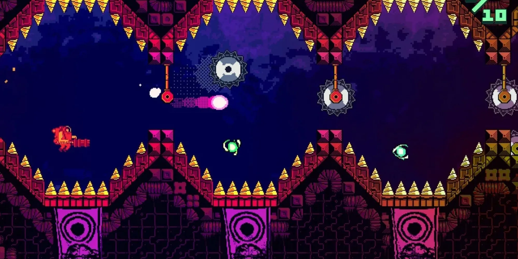 Nhân vật chính bắn xuống đất để di chuyển lên trên trong game ATOMIK RunGunJumpGun