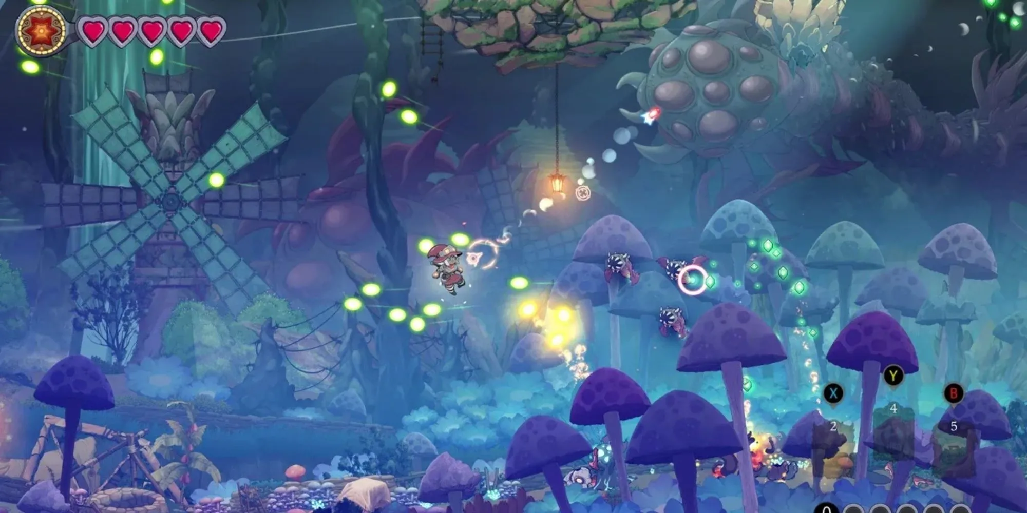 Nhân vật chính bay lượn và sử dụng phép thuật né đạn trong game Bullet Hell Metroidvania The Knight Witch