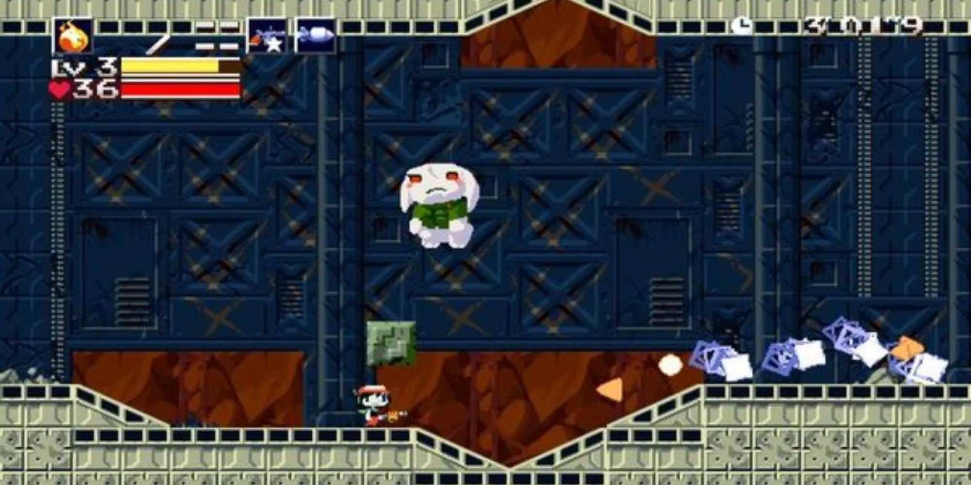 Nhân vật chính chiến đấu trong thế giới Metroidvania của Cave Story