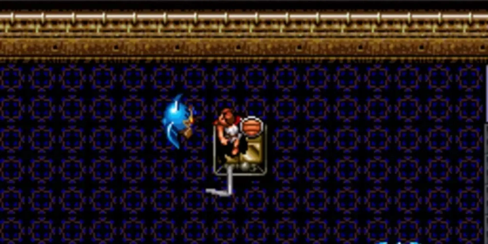 Nhân vật chính chiến đấu với quái vật trong game ARPG Brain Lord trên SNES