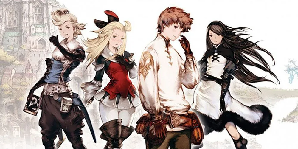 Nhân vật chính cùng đồng đội trong hình ảnh quảng bá game JRPG Bravely Default
