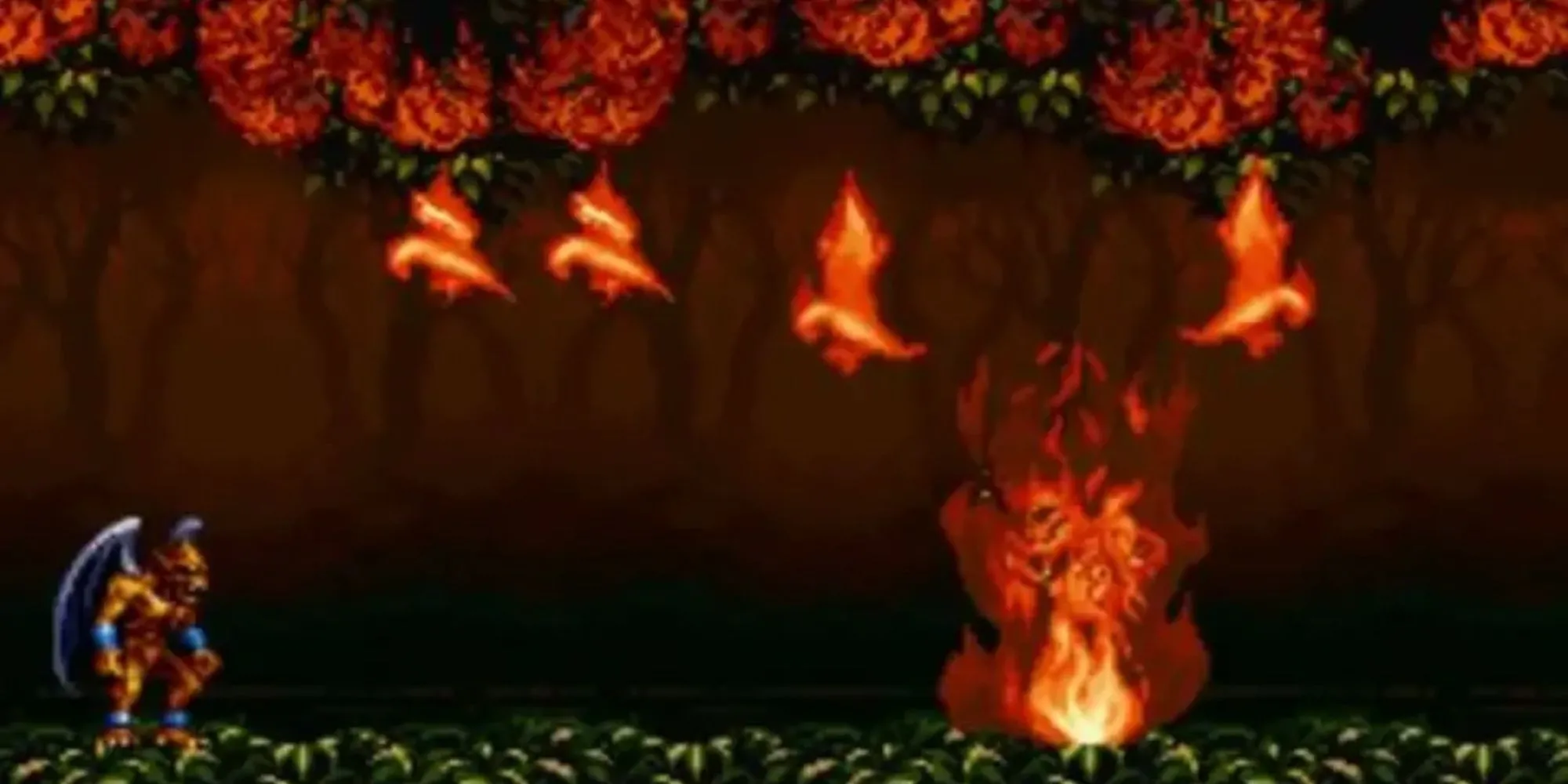 Nhân vật Firebrand trong hình dạng quỷ trong game Demon's Crest trên SNES