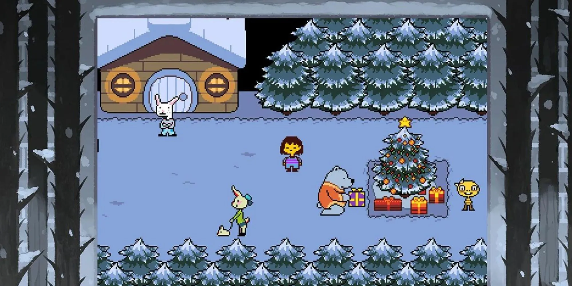 Nhân vật Frisk trong ngôi làng ở game Undertale