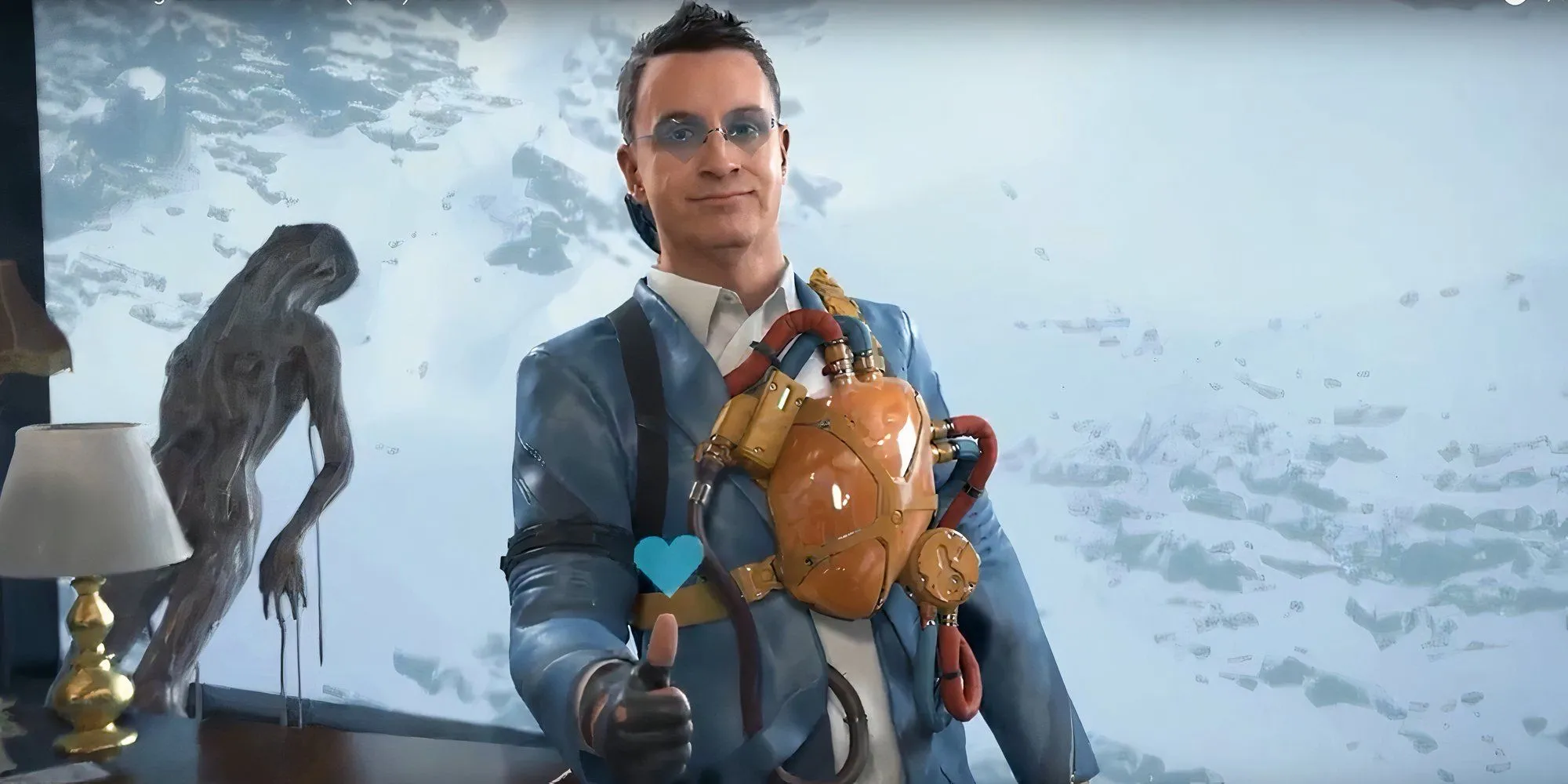 Nhân vật Heartman đeo kính trong Death Stranding 2