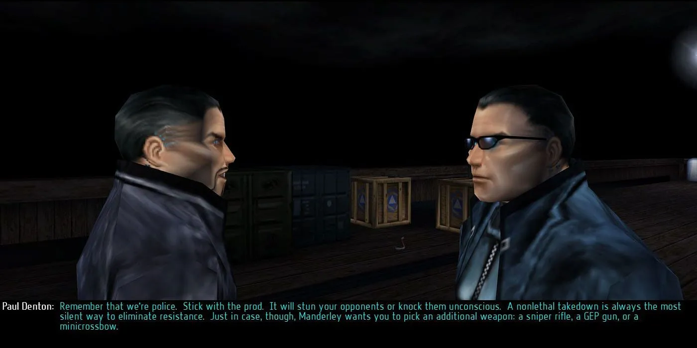 Nhân vật JC Denton trong một cảnh của game Deus Ex