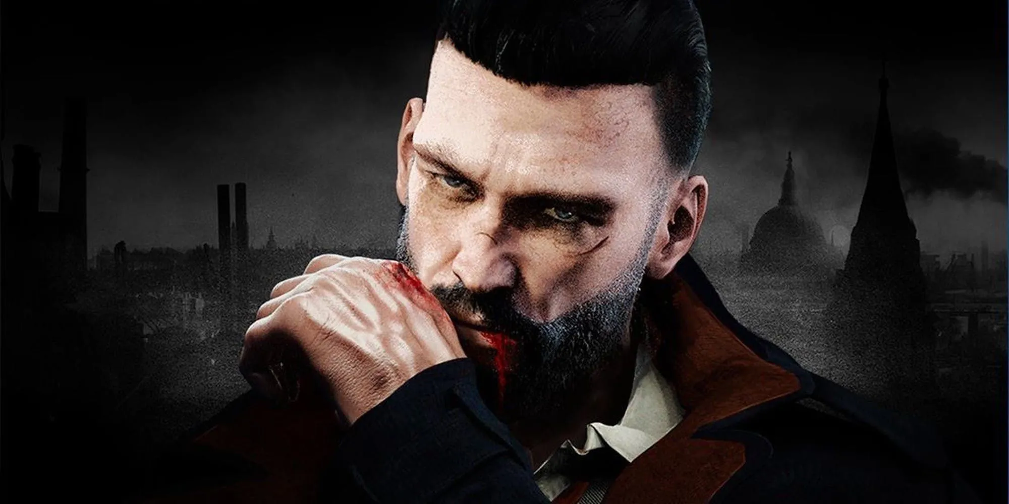 Nhân vật Jonathan trong Vampyr lau vết máu trên mặt sau một cuộc săn
